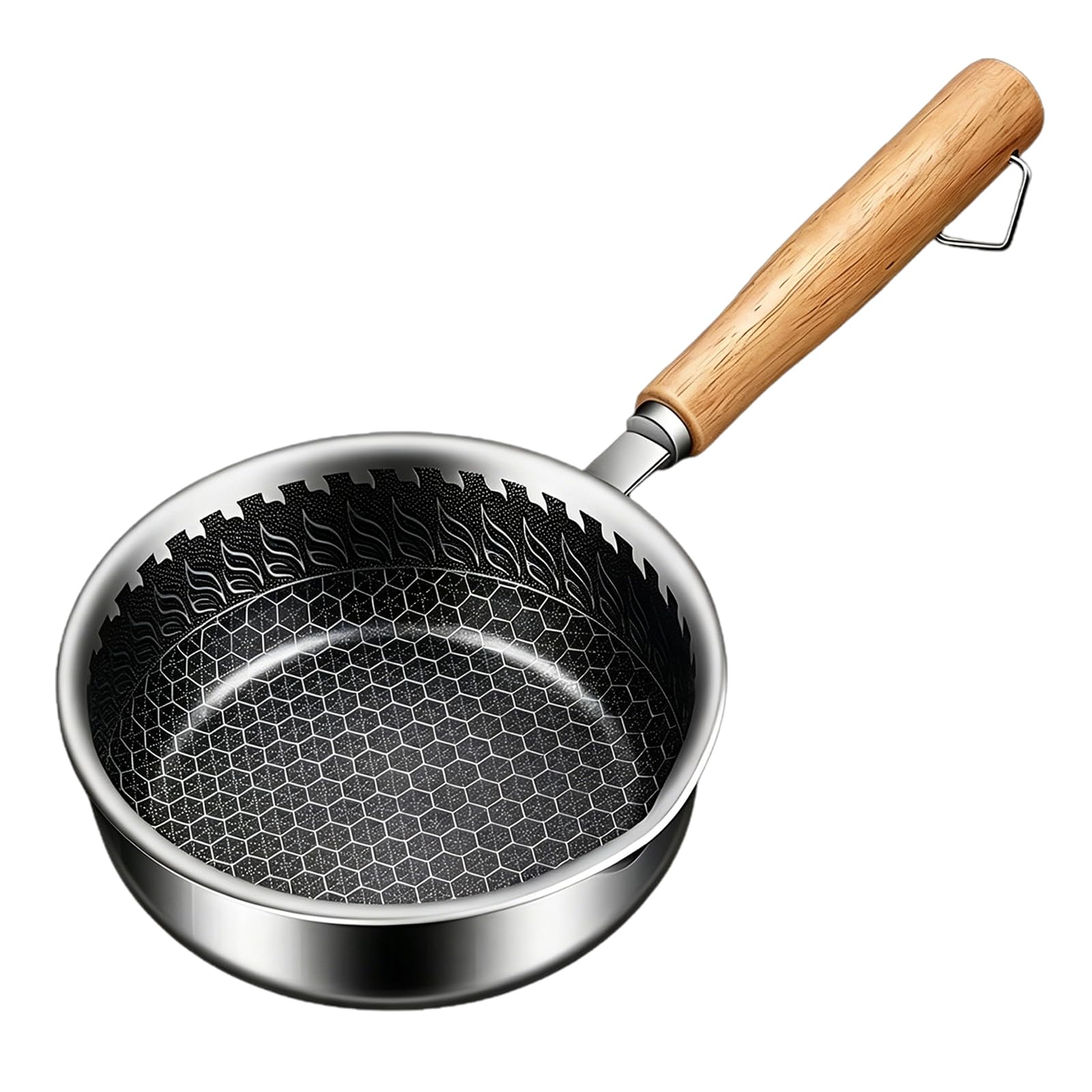 Shntig 16Cm Compact Stainless Steel Cooking Pan With Ergonomic Wood Handle Kitchen Cookware For Eggs And Light Meals Wooden Handle Rustless Oocyte Frying Pan