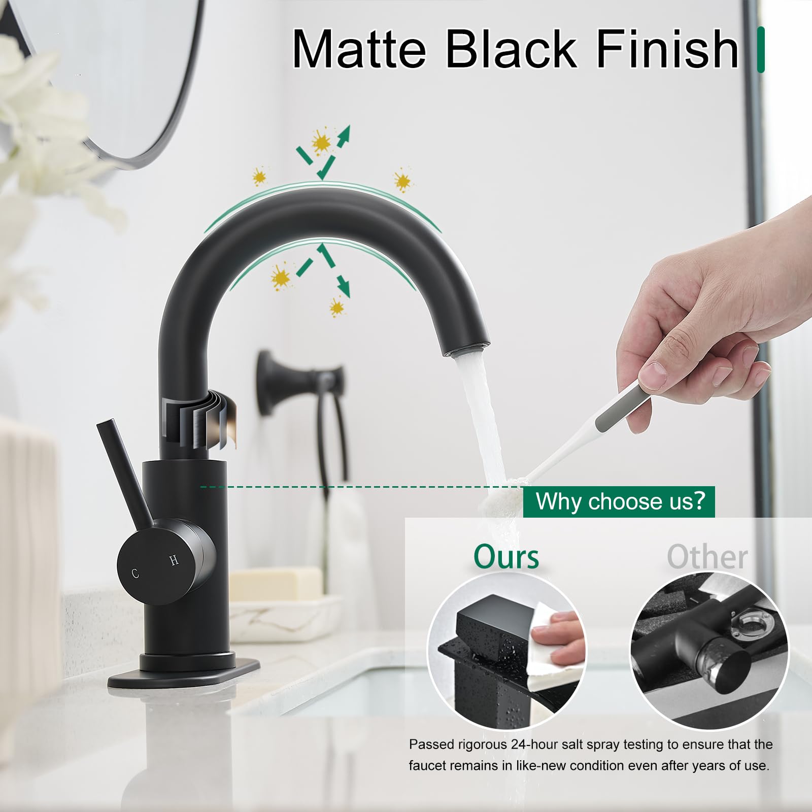 VOTON Bar Sink Faucet Bathroom Kitchen 360 Rotatable Faucet Matte Black Single Hole Bathroom Faucets Modern Small Mini — view 6
