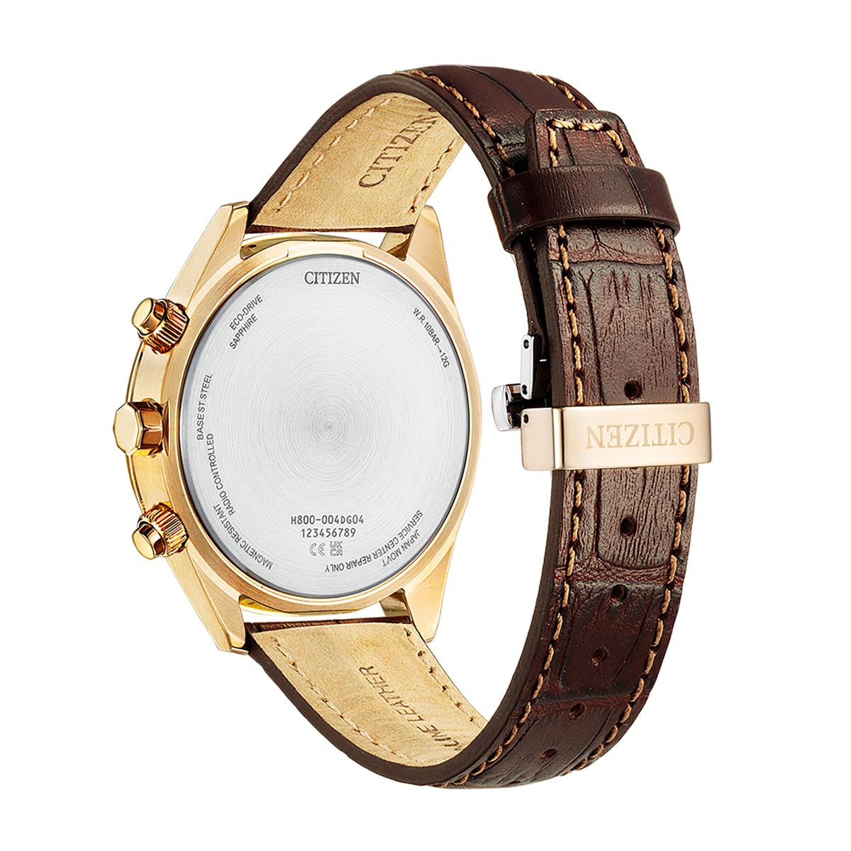 CITIZEN Herren Eco-Drive Solar-Chronograph funkgesteuert mit Echtleder-Armband und ewigem Kalender - Radio Controlled - AT8263-10H