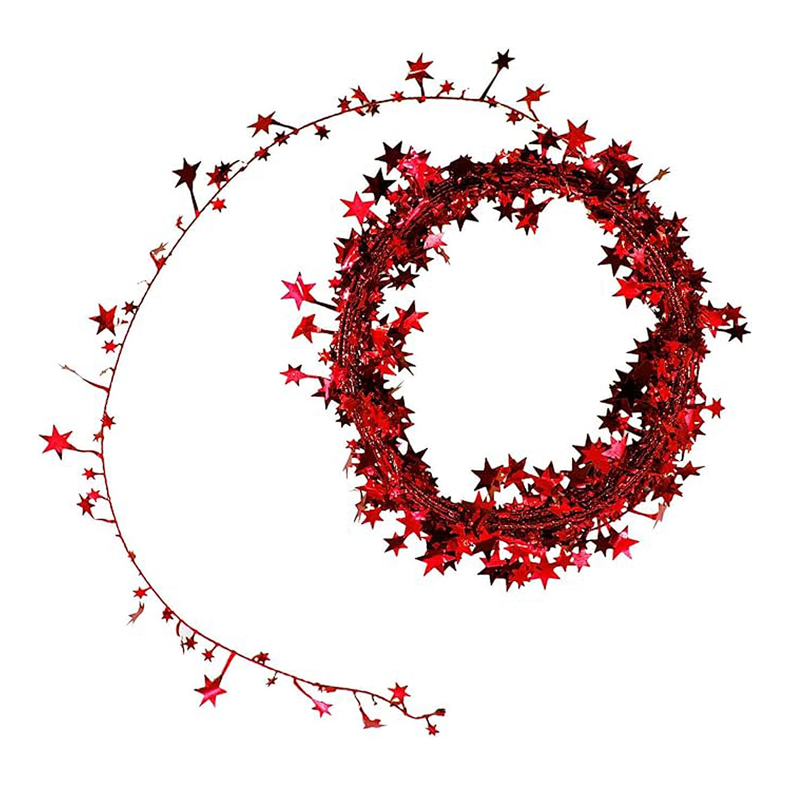 Lametta Girlande Silber Sterne, Glitzer Weihnachtsdeko Lametta Vorhang Silber, Christbaumschmuck und Weihnachtsbaum Deko, Tannengirlande Weihnachten Dekoration, Glitzer Deko Party (Rot)