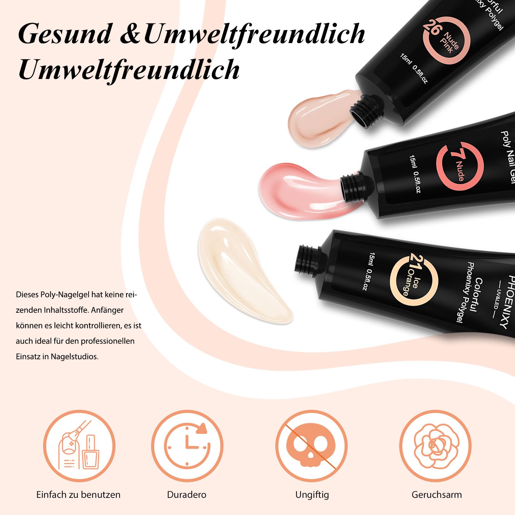 PHOENIXY Nagelset Gelnägel Starterset, 8 Farben Gel Nägel Set mit 36W U V/LED Nagellampe, Poly Nagelgel Set mit Manicure Tools Komplette Poly Nail Gel Starter Set Geschenk für Frauen