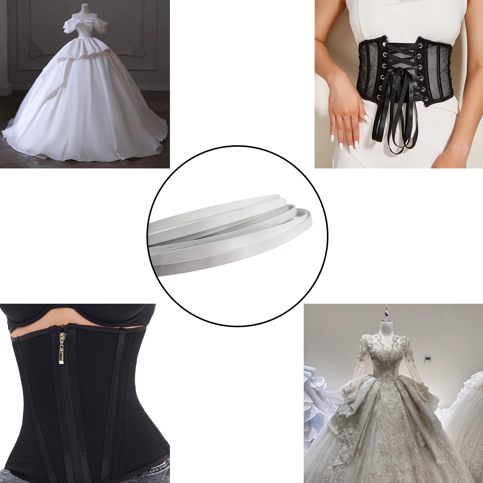 Deshuesado de metal de 11 yardas para coser varillas de acero para deshuesar de metal, corsé, soporte de deshuesado blanco de acero para vestidos de novia, vestidos, ropa moldeadora