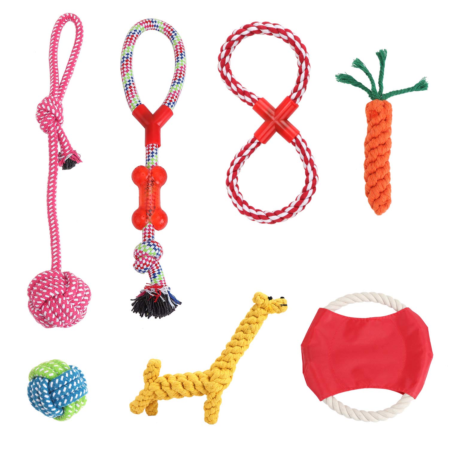 TsunNee 7 piezas juguetes masticar cachorros de perro, juguete de cuerda de entrenamiento para dentición, cuerdas cuerda de jirafa, juguete interactivo juego de regalo para perros pequeños medianos