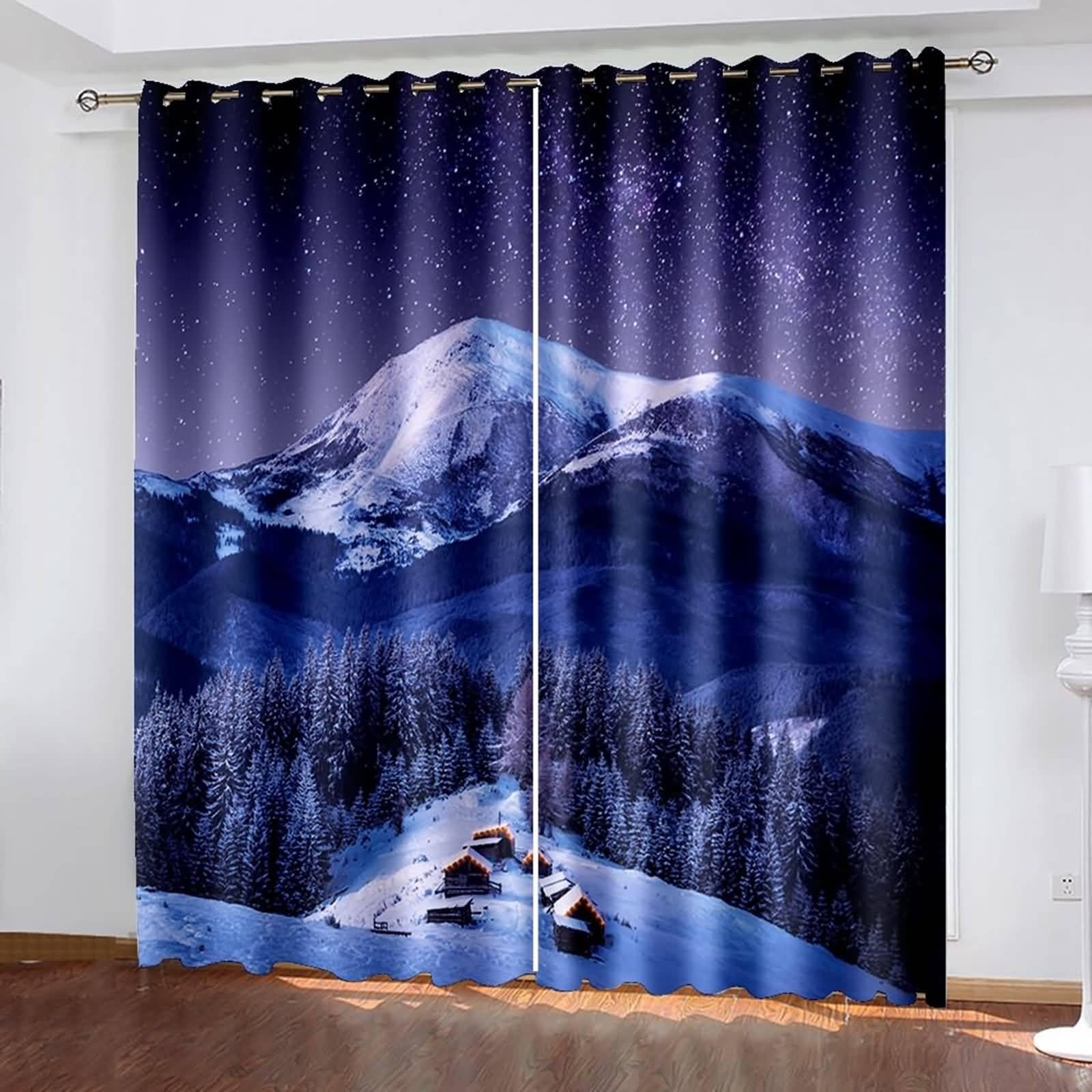 Rideau de salon et chambre thermique violet foncé décor ciel étoilé 96x160cm