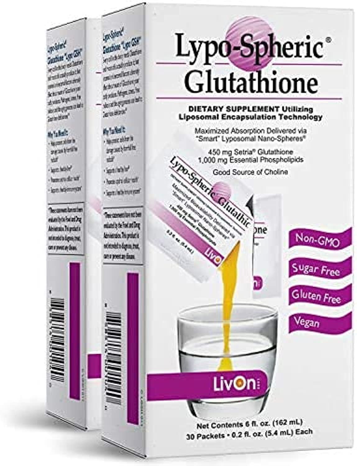 Lypo-Spheric Lypo Spheric Glutathione - Liposome Encapsulated (2 Cartons 450mg Glutathione Per Packet)