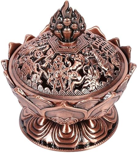 Miniatura 4 de Quemador de incienso, bronce antiguo chino estilo asiático, flor de loto, quemador de incienso de reflujo, quemador de incienso de humo, soporte
