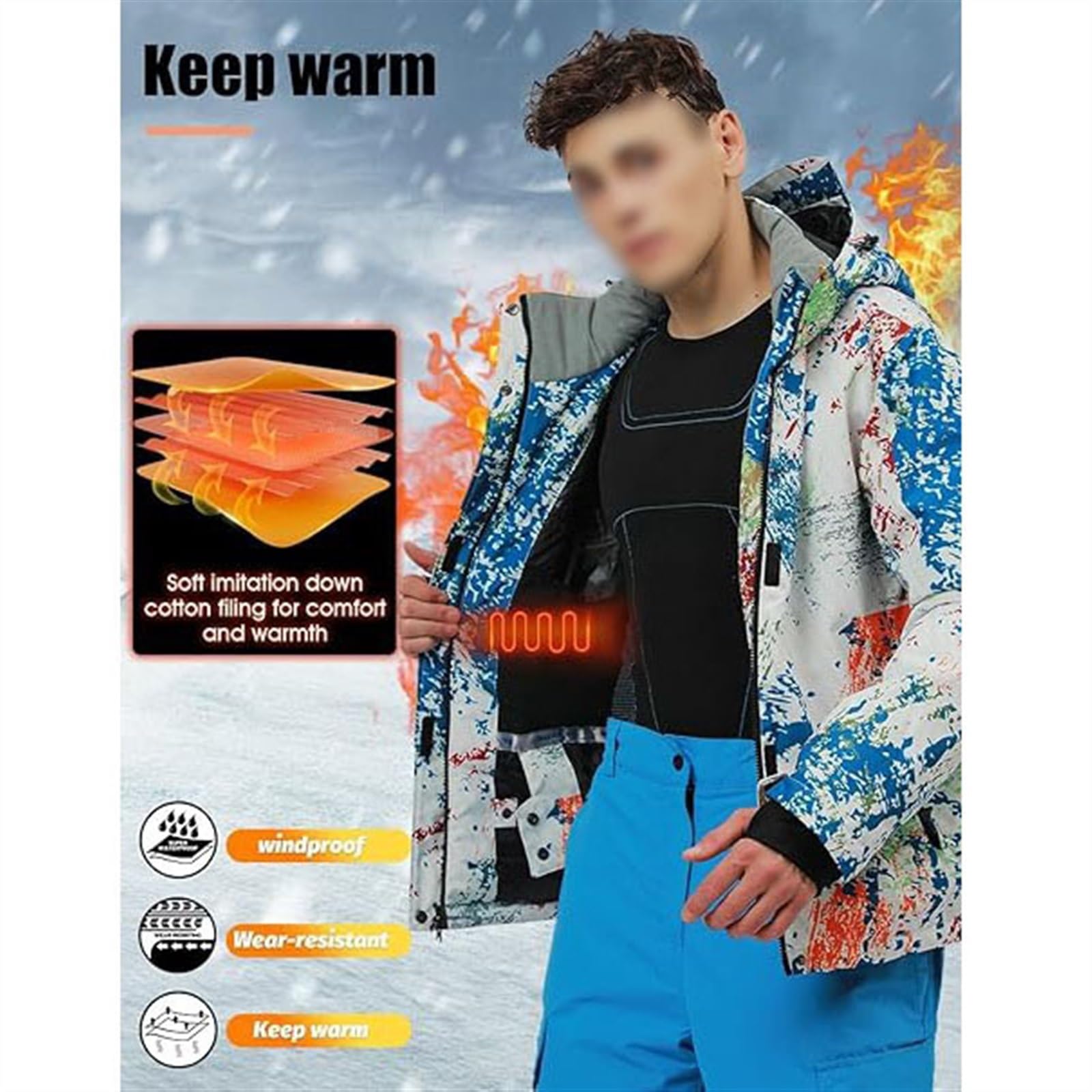Completo Da Sci Da Uomo In Due Pezzi, Set Di Abbigliamento Da Alpinismo Impermeabile Sciolto E Isolato Alla Moda Da Uomo, Set Da 2 Pezzi Di Tuta Da Sci Con Cappuccio Calda Antivento
