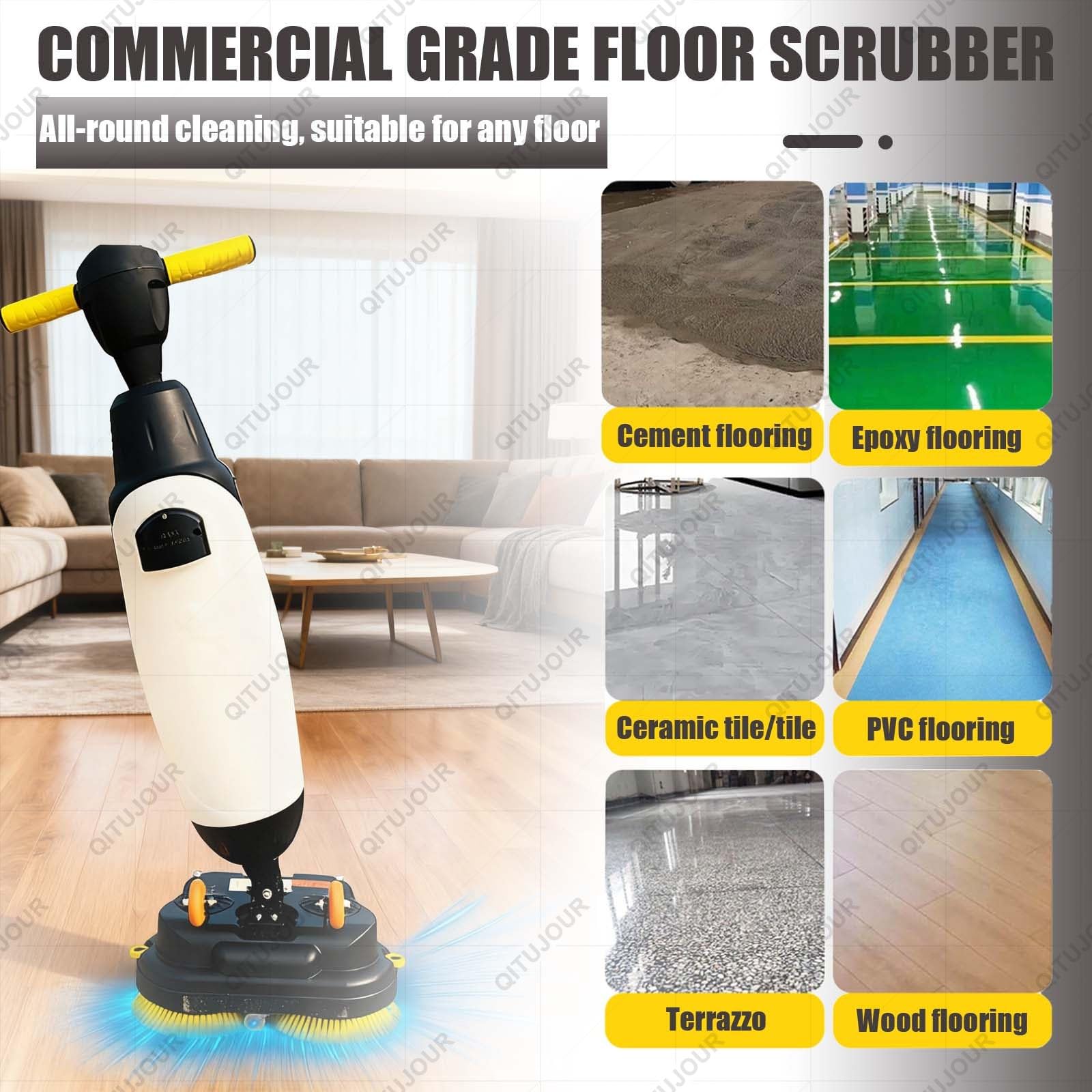 Fregadora De Suelos Comercial De Operador a Pie De 43 Cm, Pulidora, Cepillos Dobles, Almohadillas Y Motores Dobles, 1200 M²/H, Para Suelos De Madera, Baldosas De Cerámica, Terrazo, Su-elos De Pvc(B)