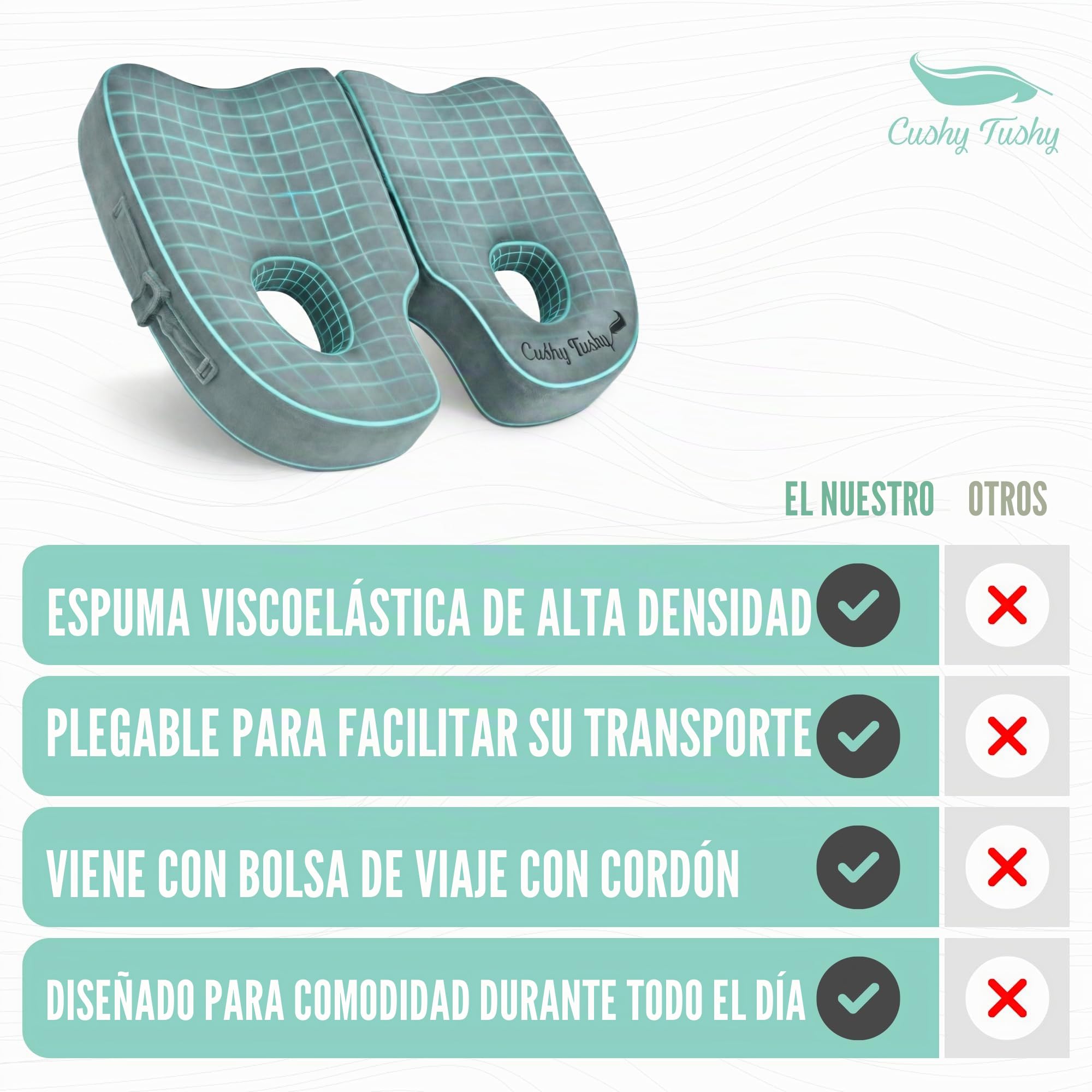 CushyTushy - Cojín piriformis plegable para aliviar el dolor de hueso de la cola para uso en el hogar, sillas de oficina y asientos de coche, cojín de síndrome piriformis