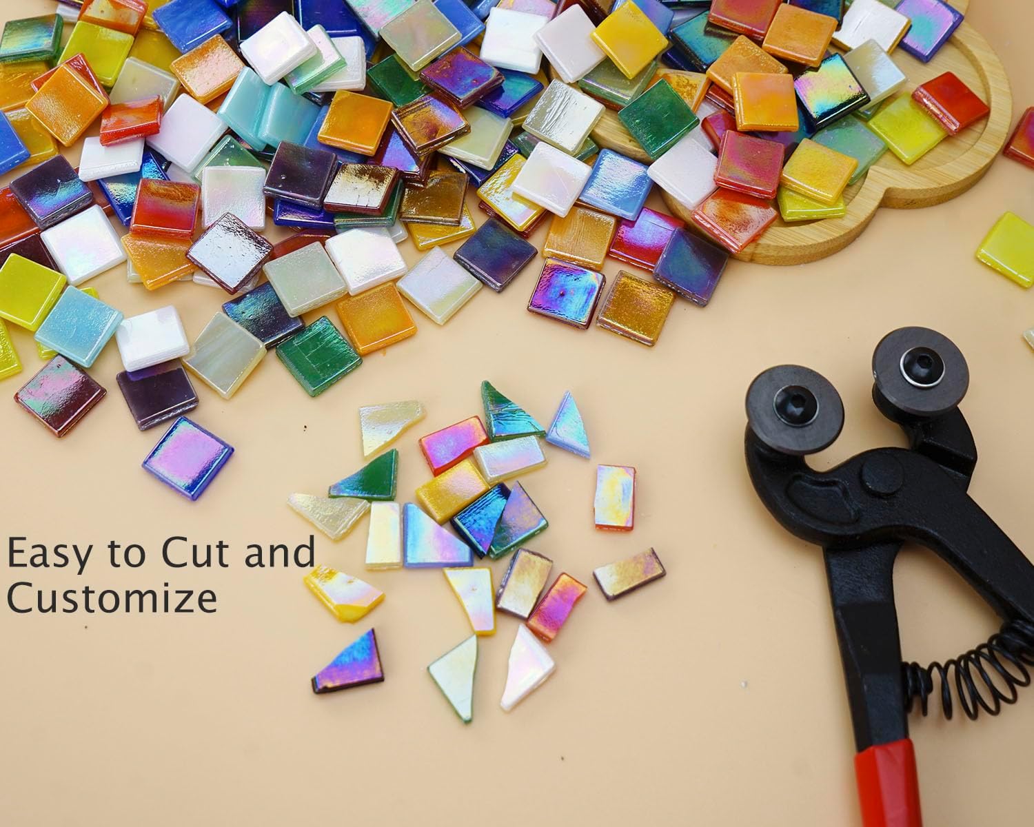 Lanyani 1.2Pounds/300 Pieces Iridescent Glass Mosaic Tiles Bulk for Crafts, Variety Vibrant 5/8 Inch Square Mosaic Tiles Pieces Supplies for DIY Home Garden for Adults and Kids image 2