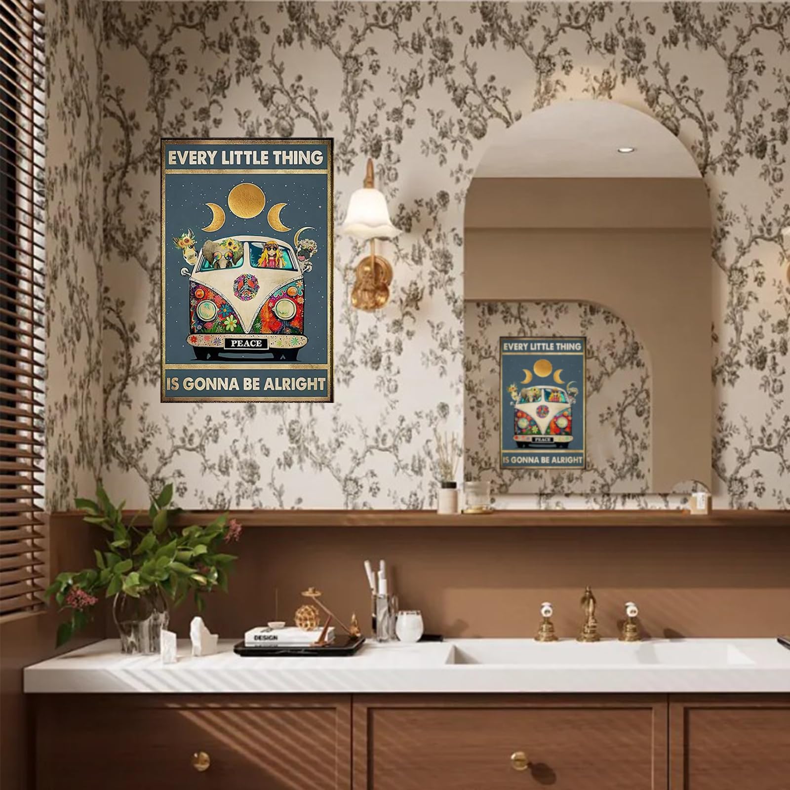 Affiche vintage en métal avec motif bus hippie Every Little Thing Is Gonna Be Alright - Décoration murale rétro en aluminium pour maison, jardin