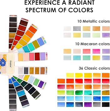 Grabie Watercolor Paint Set, Pack of 56 Colors Handheld Watercolor Set of Water Brush Pen, Palette and Removable Sponge, Portable Watercolor Paint for Artist Beginner and Professional