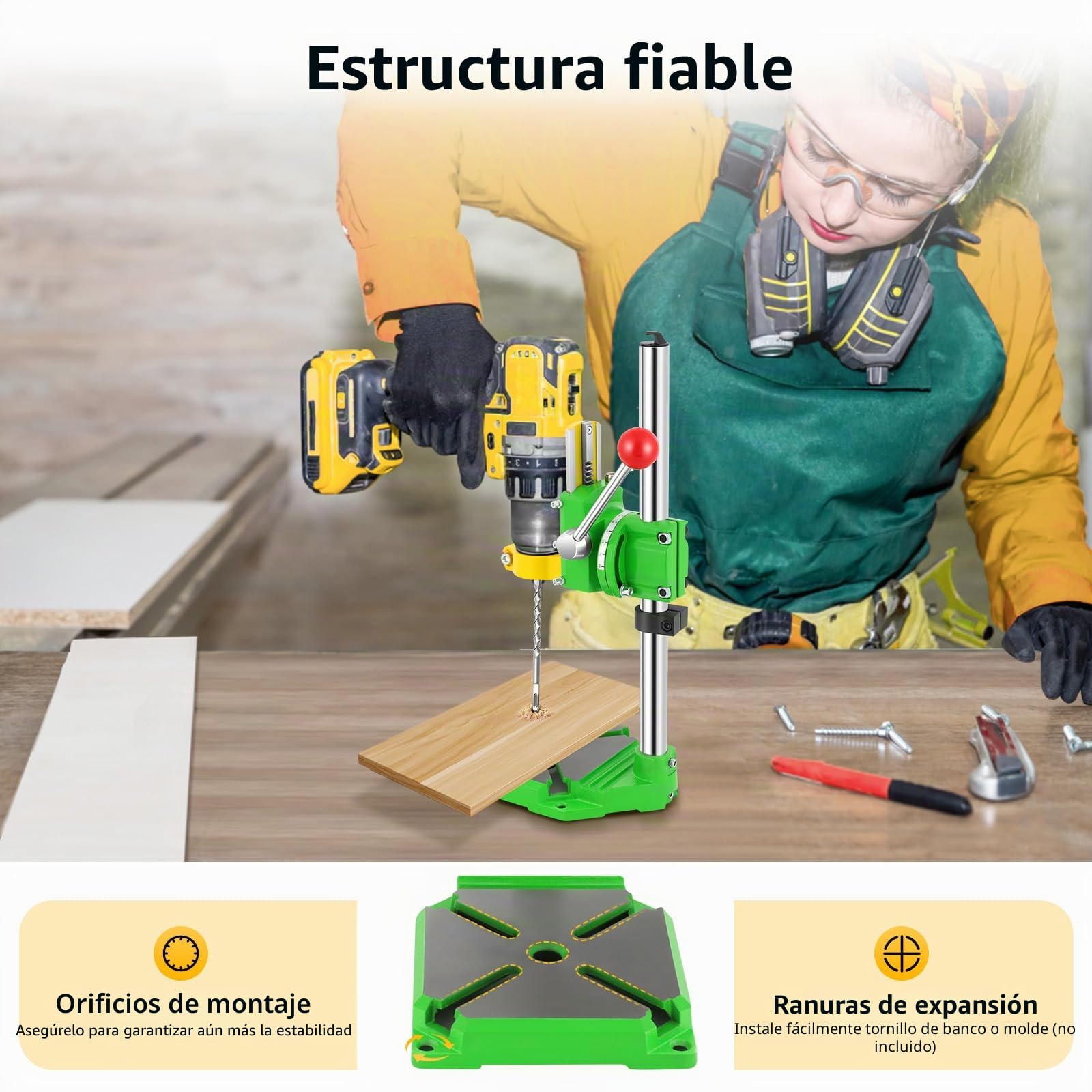 Soporte de taladro giratorio de 90 grados de 49 cm para taladro de mesa para agujeros y fresado precisos, ajustable y estable con mesa de trabajo