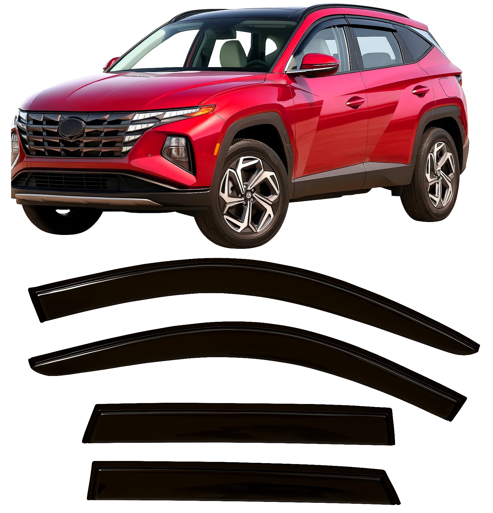 2022-2026 Tape-on Rain Guards for Hyundai Tucson Side Window Deflector Visors SE SEL N-Line XRT Limited Hybrid Durable Tinted Vent Shade 2023 2024 2025
