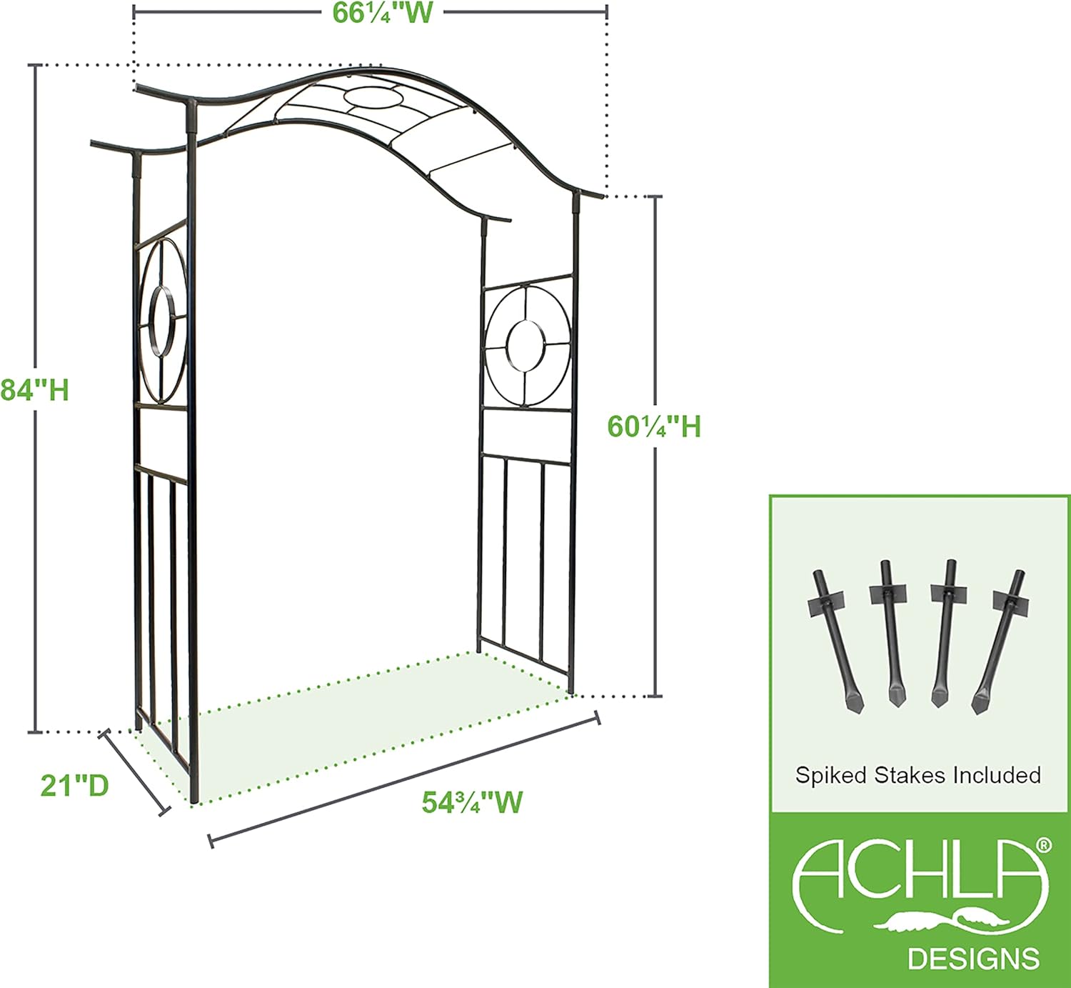 Achla Designs Tuscany Arbor Wrought Iron Garden Arch
