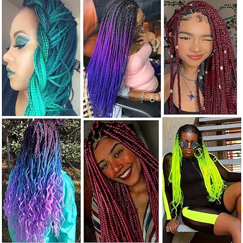 Mychanson 24" Ombre Braiding Hair Purple Braiding Hair Ombre 5Pcs/Lot Braid Hair Extensions High Temperature Braiding Hair Pre Stretched (5Pcs&Purple-Lake Blue-Light Purple) #TOP5