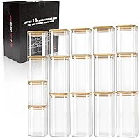 Vista 13 de LIBWYS Juego de tarros de vidrio de cocina con tapas de bambú para almacenamiento (1 unidad, 1.22 cuartos de galón), tarros de comida cuadrados