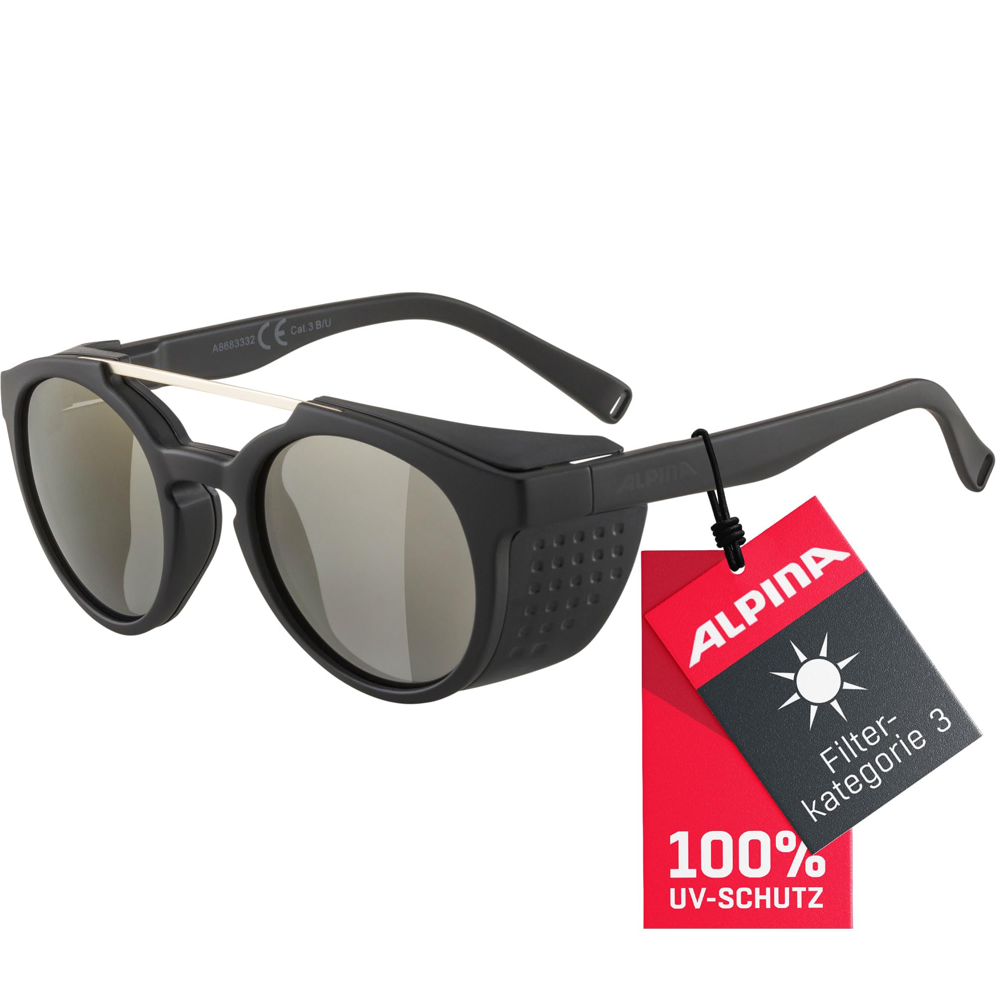 ALPINA GLACE - Verspiegelte und Bruchsichere Gletscherbrille Mit 100% UV-Schutz für Erwachsene, black matt