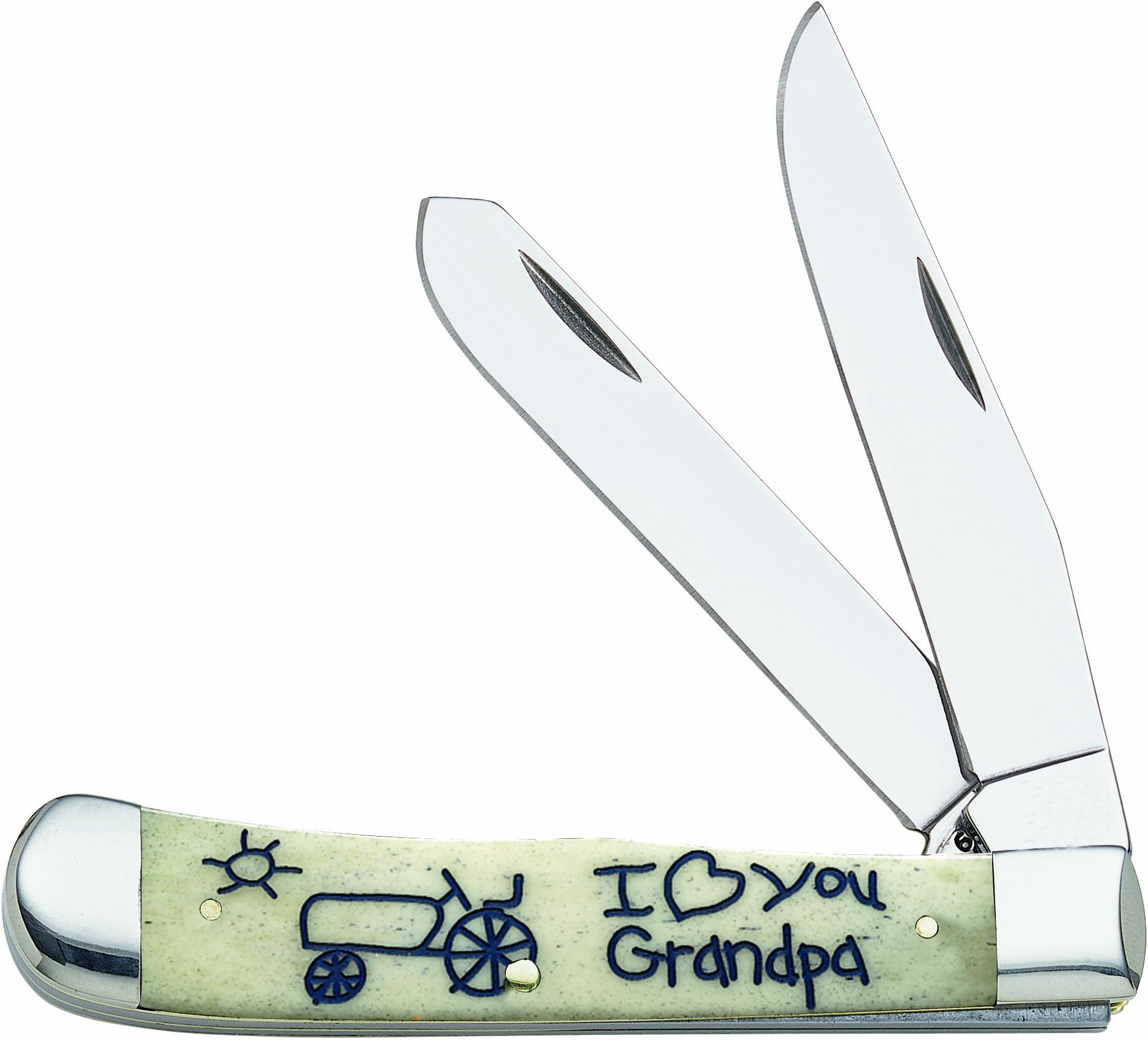 CaseXX WR Pocket Knife I Love You Grandpa Oatmeal Smooth Bone Trapper Item #9232 - (6254 SS) - Length Closed: 4 1/8 Inches