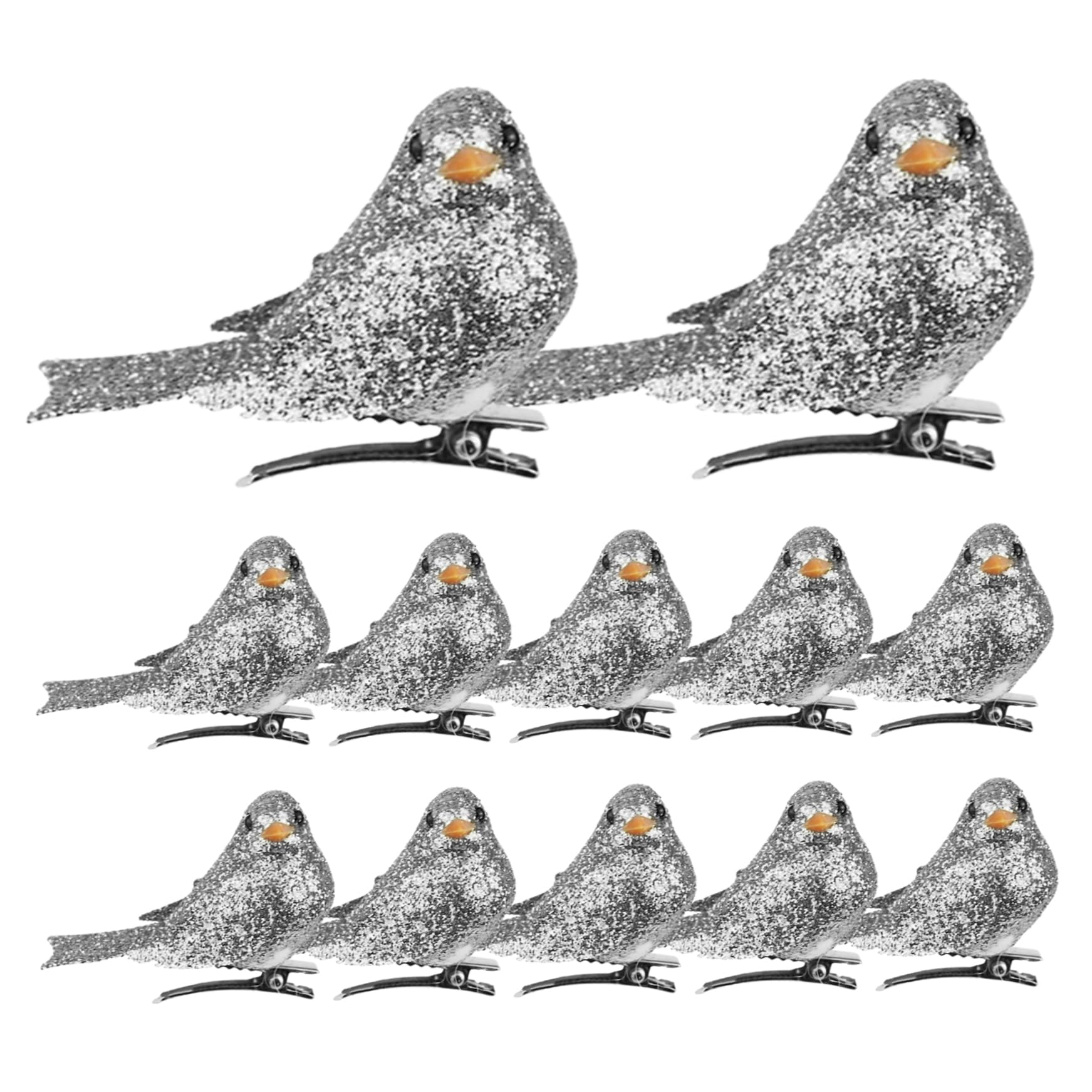 Gcroet Christmas Birds Ornaments With Clip Artificial Foam Birds for Xmas Tree Wreaths Decorations 12PCS Silver
