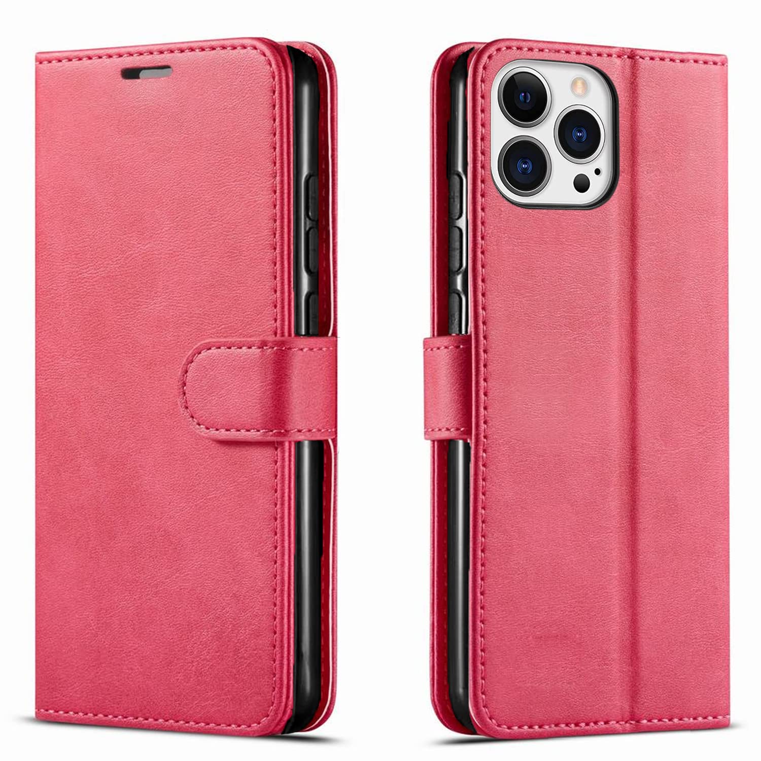 STARSHOP -iPhone 12 Pro Case, [Not Fit iPhone 12 Pro Max] with [Tempered Glass Protector Included] Leather Wallet Cover with Pocket Credit Card Kickstand - Pink