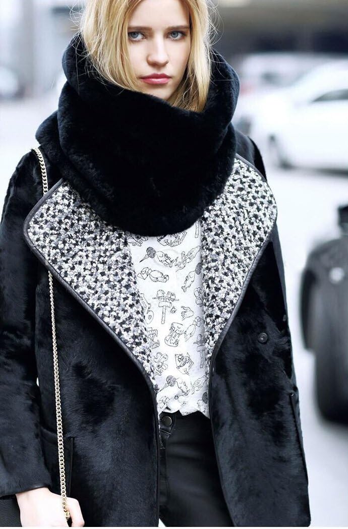 Chicone Big Size Neck Gaiter Faux Fur Short Scarf for Women,Black,Large
