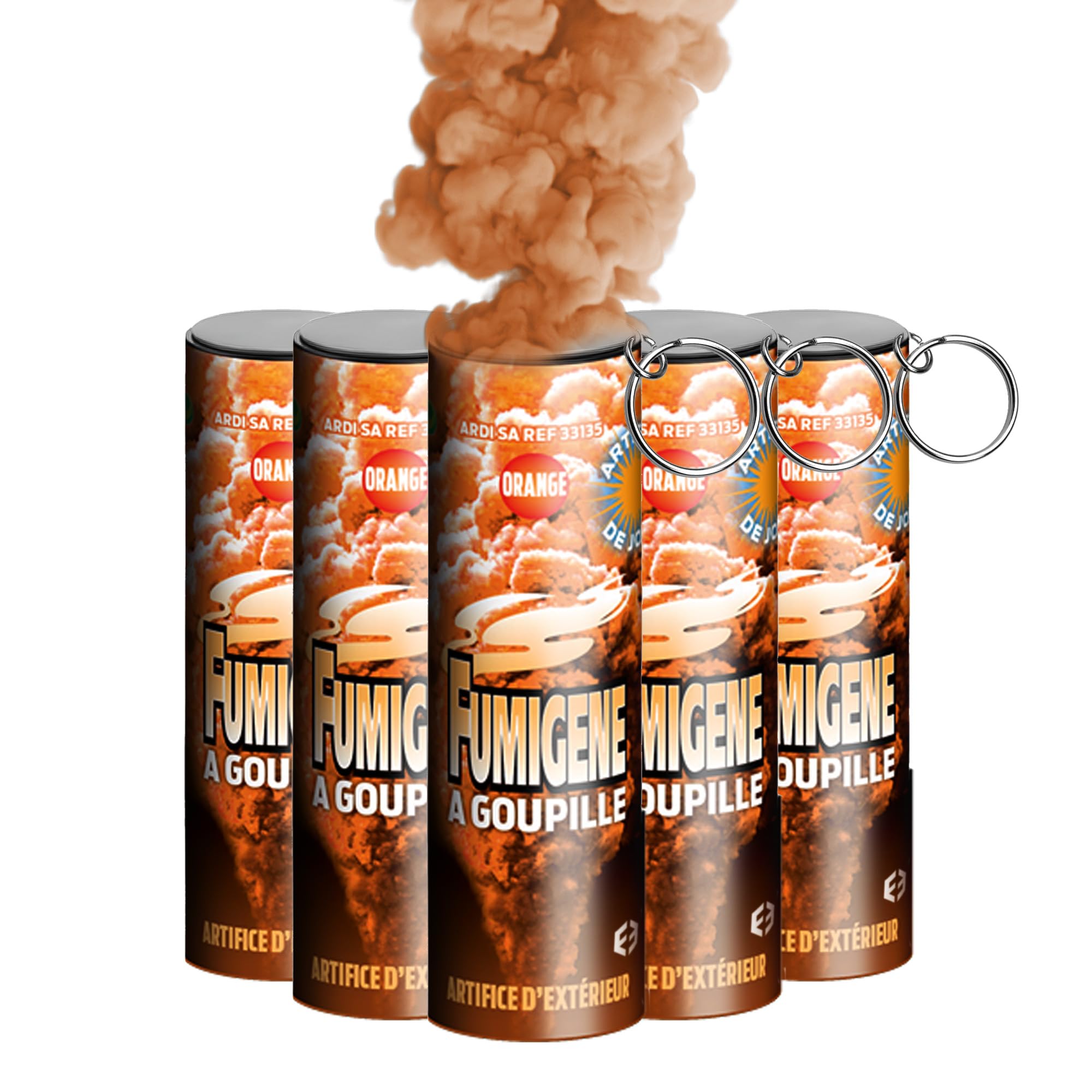 Lot de 5 Fumigènes à Goupille - Durée 1 Minute | Effet Fumée Colorée Intense pour Extérieur | Fumée et Sécurité -France Effect - Catégorie T1 (Orange)