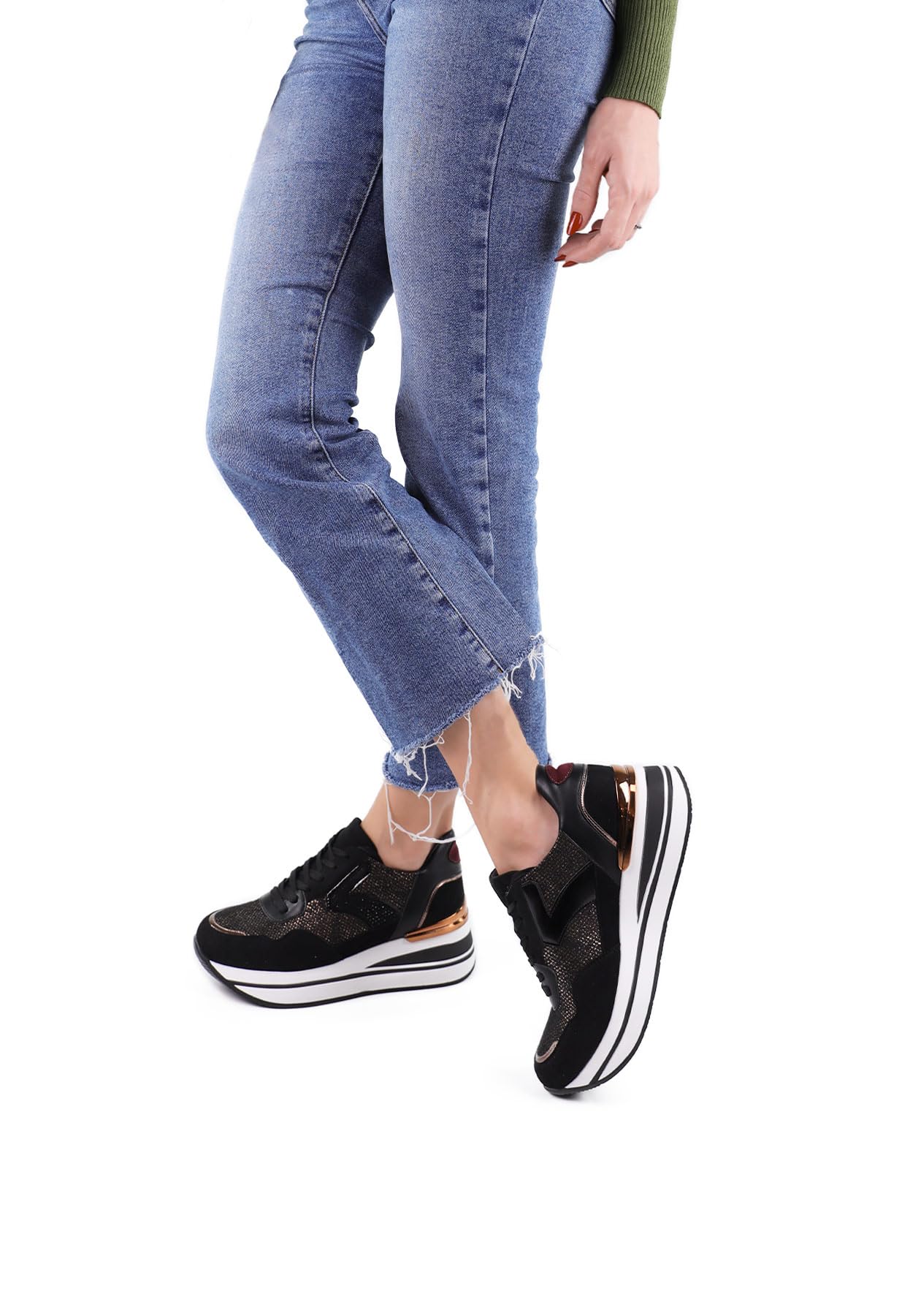 QUEEN HELENA Scarpe da Ginnastica con Zeppa Sneakers Alte Platform Donna X29-30