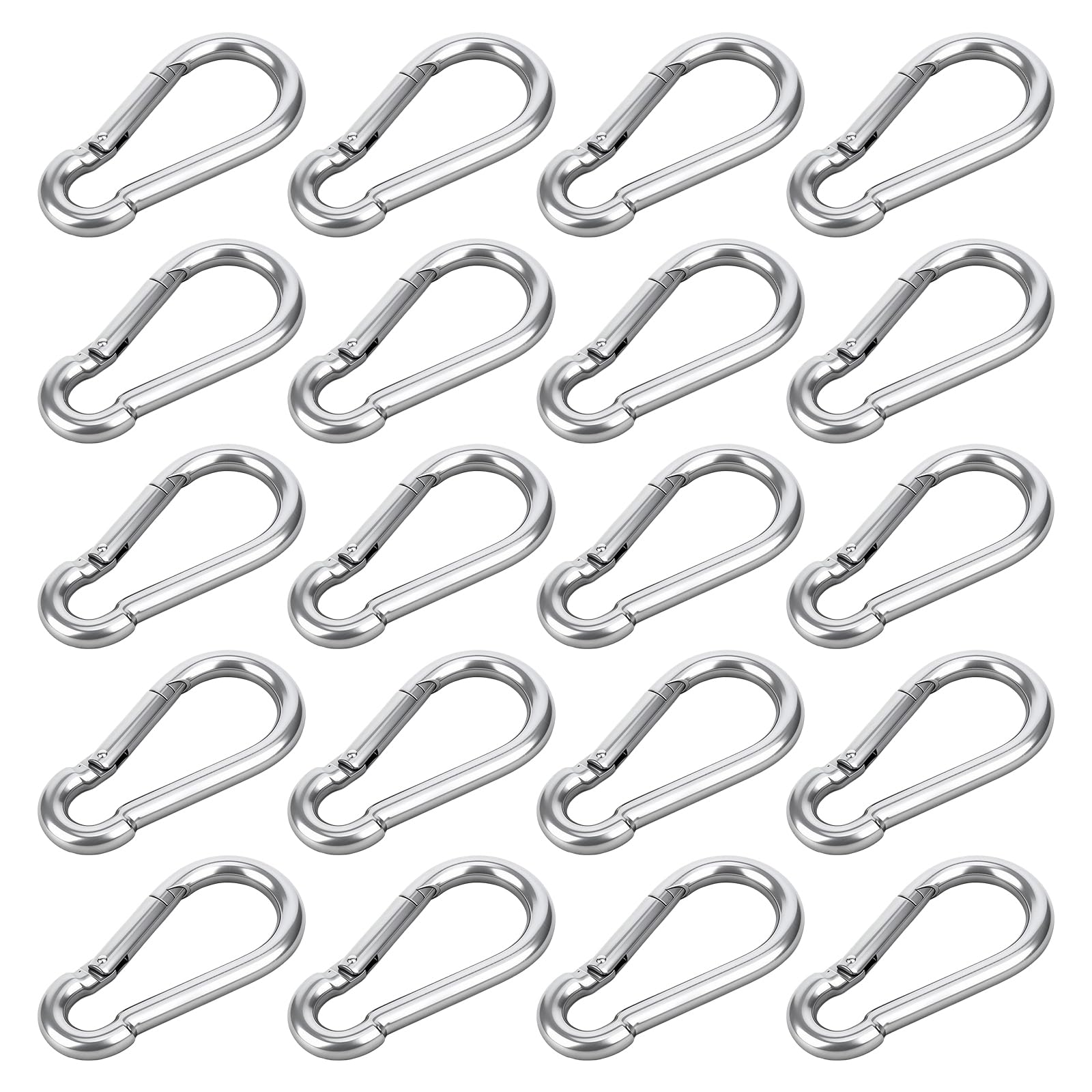 20 Piezas de Mosquetones de Resorte, M4 40.7mm de Acero Inoxidable con Capacidad de Carga de 54KG para Camping al Aire Libre, Senderismo, Hamacas y Correas de Perro