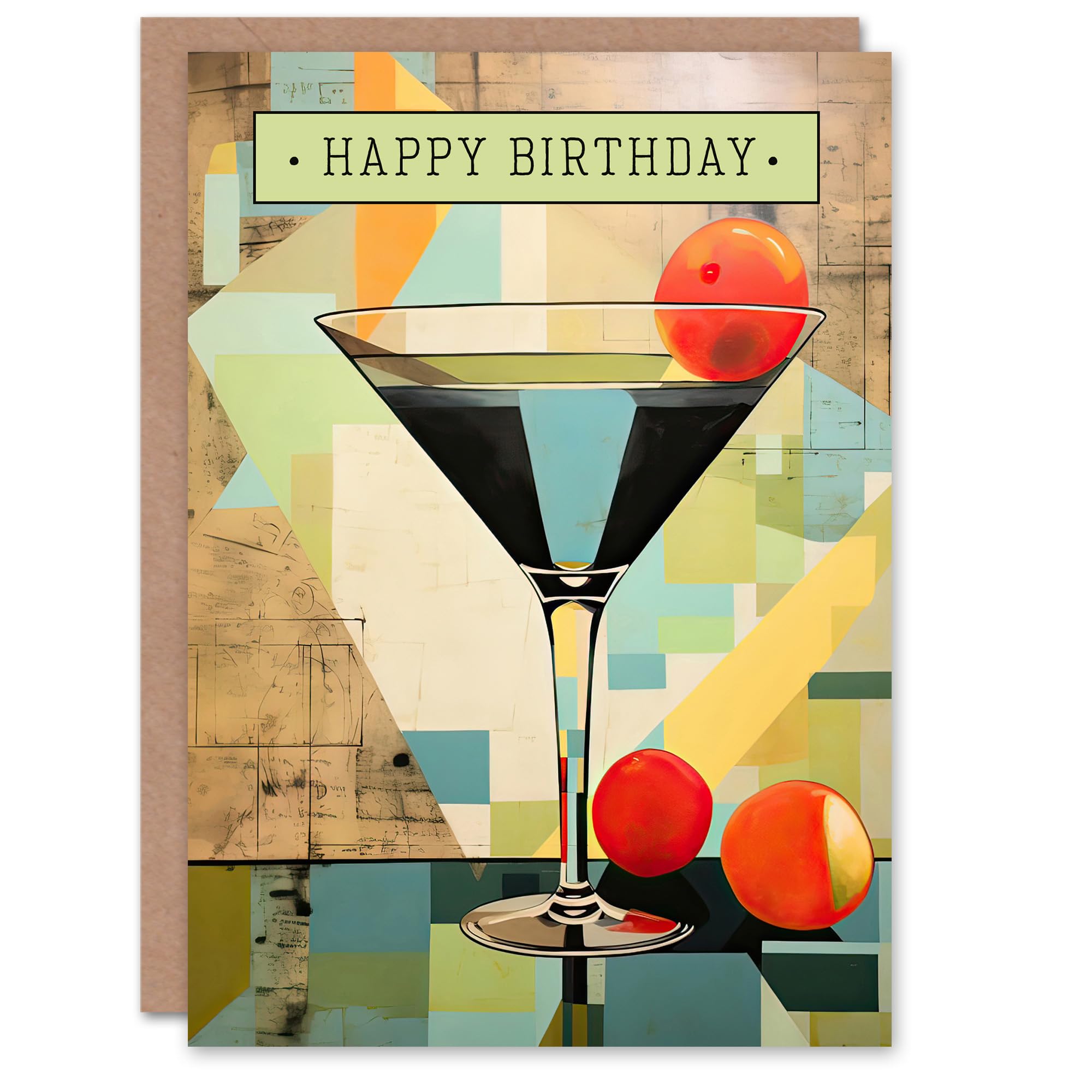 Artery8 Happy Birthday Modern Art Deco Martini Painting Birthday Card