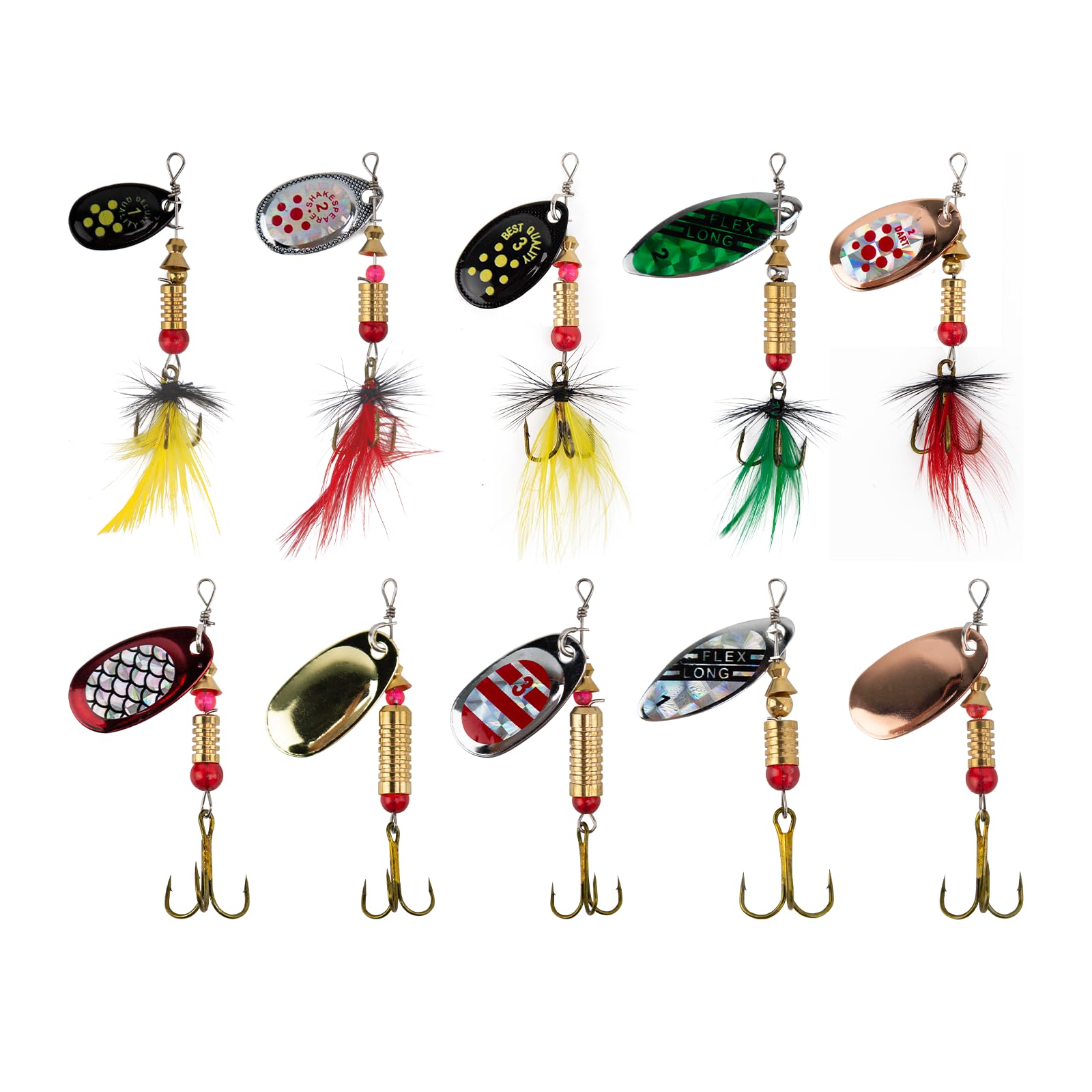 10Pcs Fishing Lures Spinner Baits, Rooster Tail Fishing Lures for Freshwater and Saltwater, Trout Salmon Bass Fishing Lure with Tackle Boxes