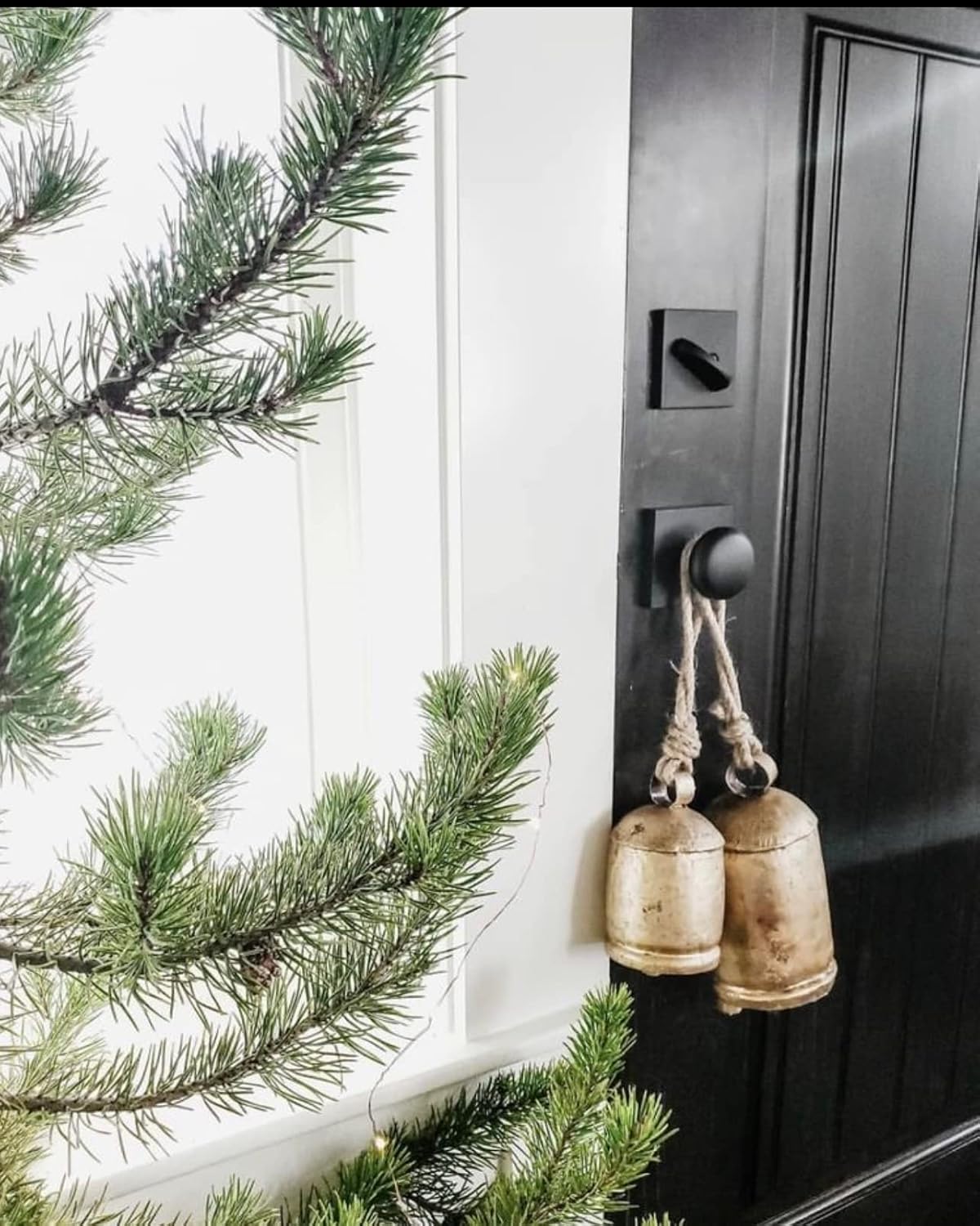 Large Rustic Cow Bell Vintage Handmade Lucky Christmas Hanging Harmony Noise Maker Bell on Jute Rope Set of 2 Bells (6", 8" Bells)