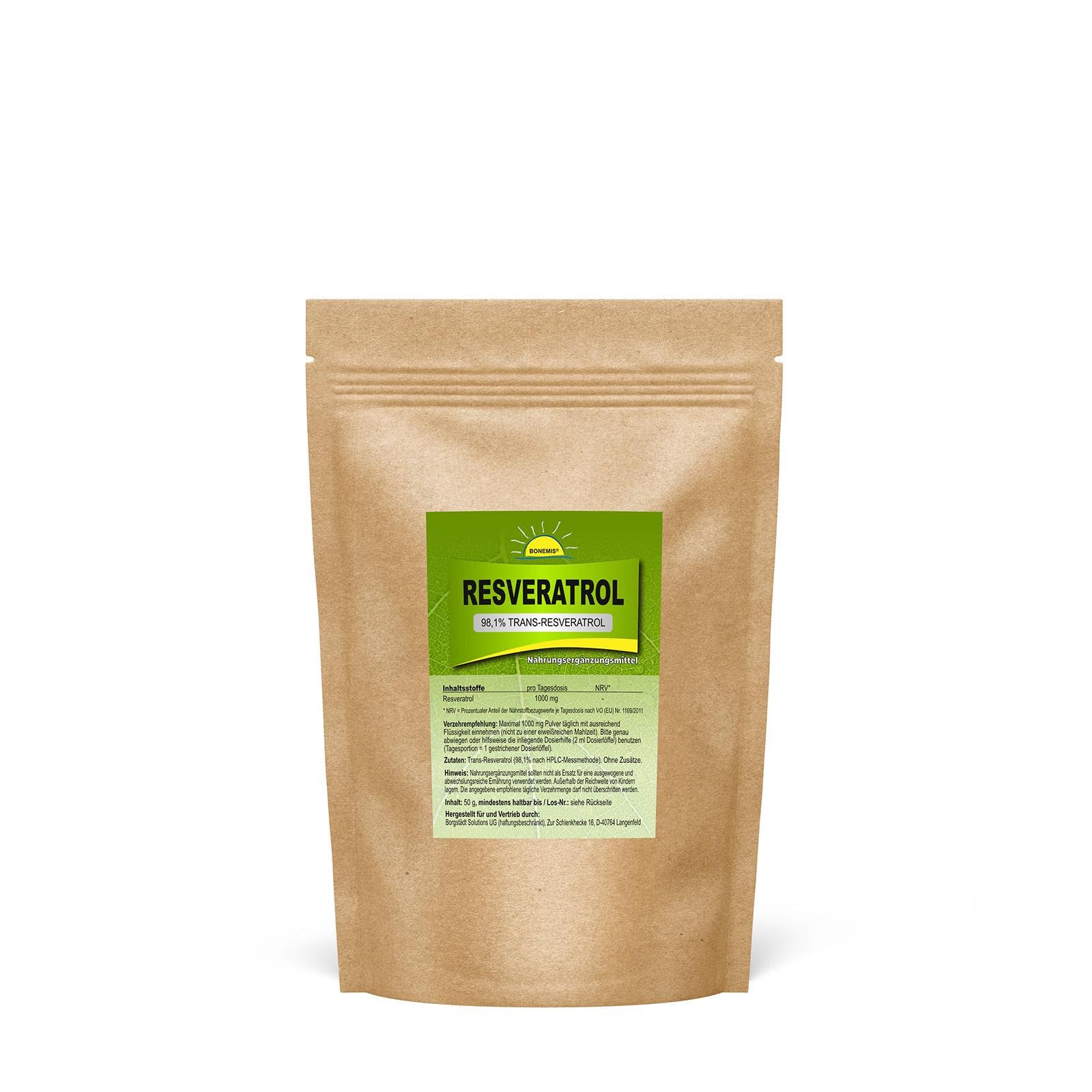 Trans-Resveratrol Pulver 98,1% nach HPLC, vegan, 50 g, ohne Zusätze