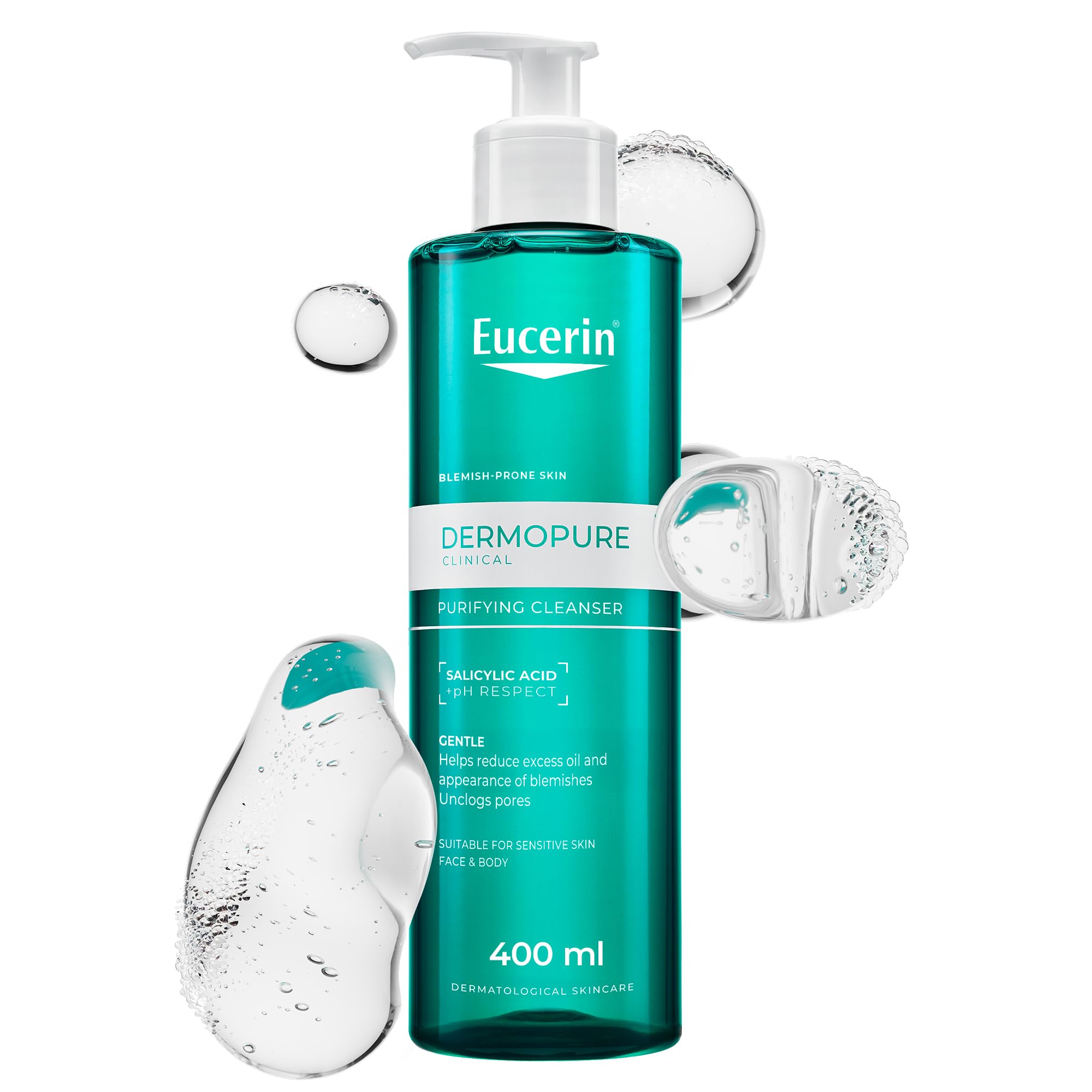 Eucerin DermoPurifyer Cleansing Gel for Blemish & Acne-Prone Skin, Removes Excess Sebum, Dirt and Makeup, Fragrance-Free, Soap-Free, 400ml