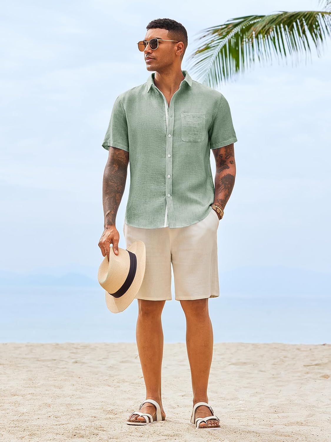 Runcati Mens Linen Button Down Shirts Casual Short Sleeve Shirt Summer Beach Wedding Tops with Pocket - Image 5