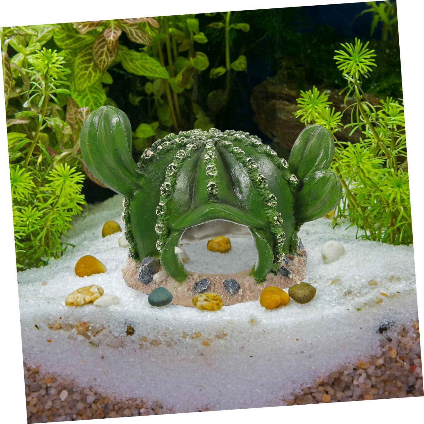 Kisangel 3 Piezas Adornos De Paisajismo De Pecera Lámpara De Calor para Reptiles Sustrato De Escondite De Camarones Escondite De Peces De Acuario Geco Mesa De Resina Green