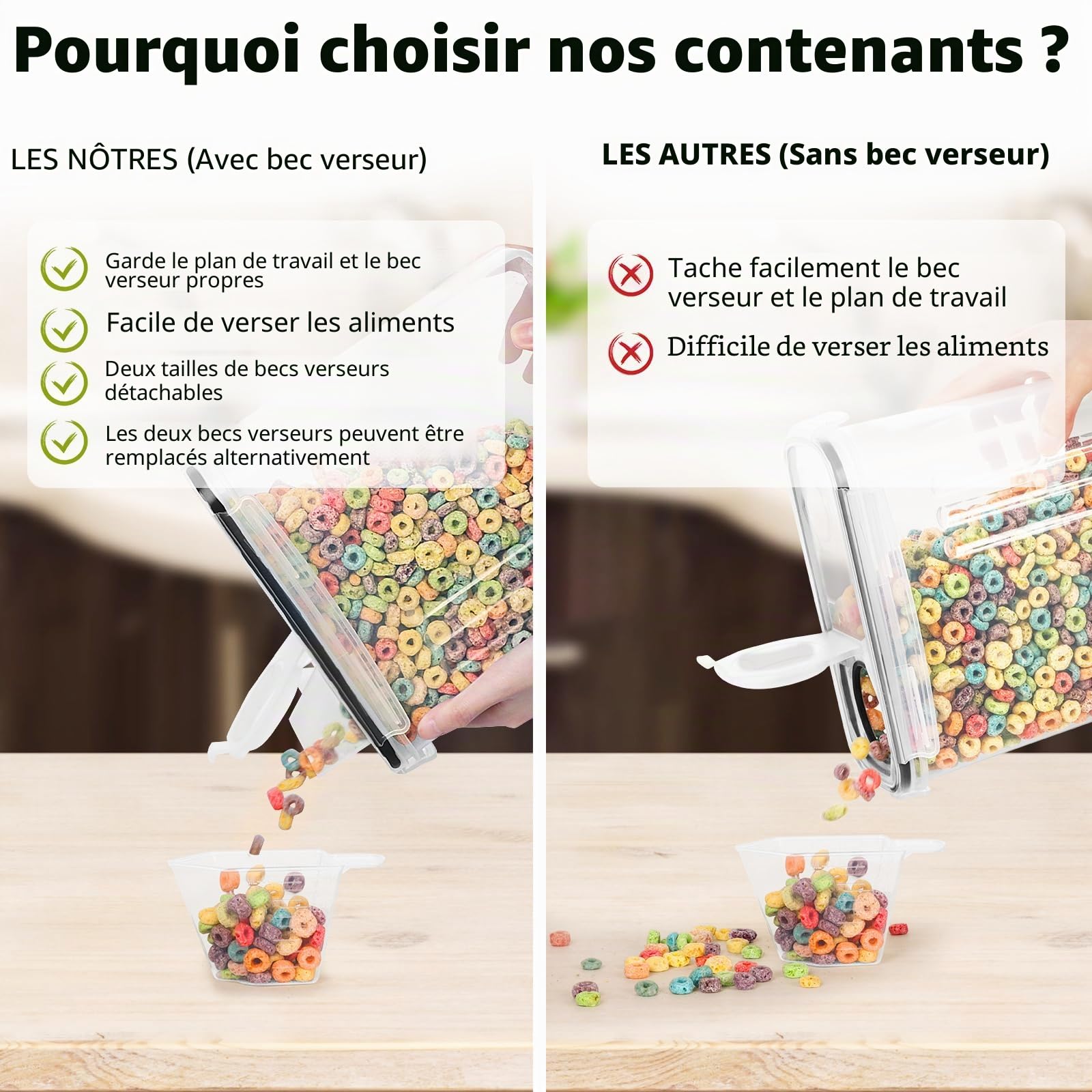 Skroam Lot de 4 boîtes de rangement hermétiques pour céréales avec bec verseur pour cuisine et garde-manger, distributeurs de céréales en plastique, tasse à mesurer et 20 étiquettes (4 l)
