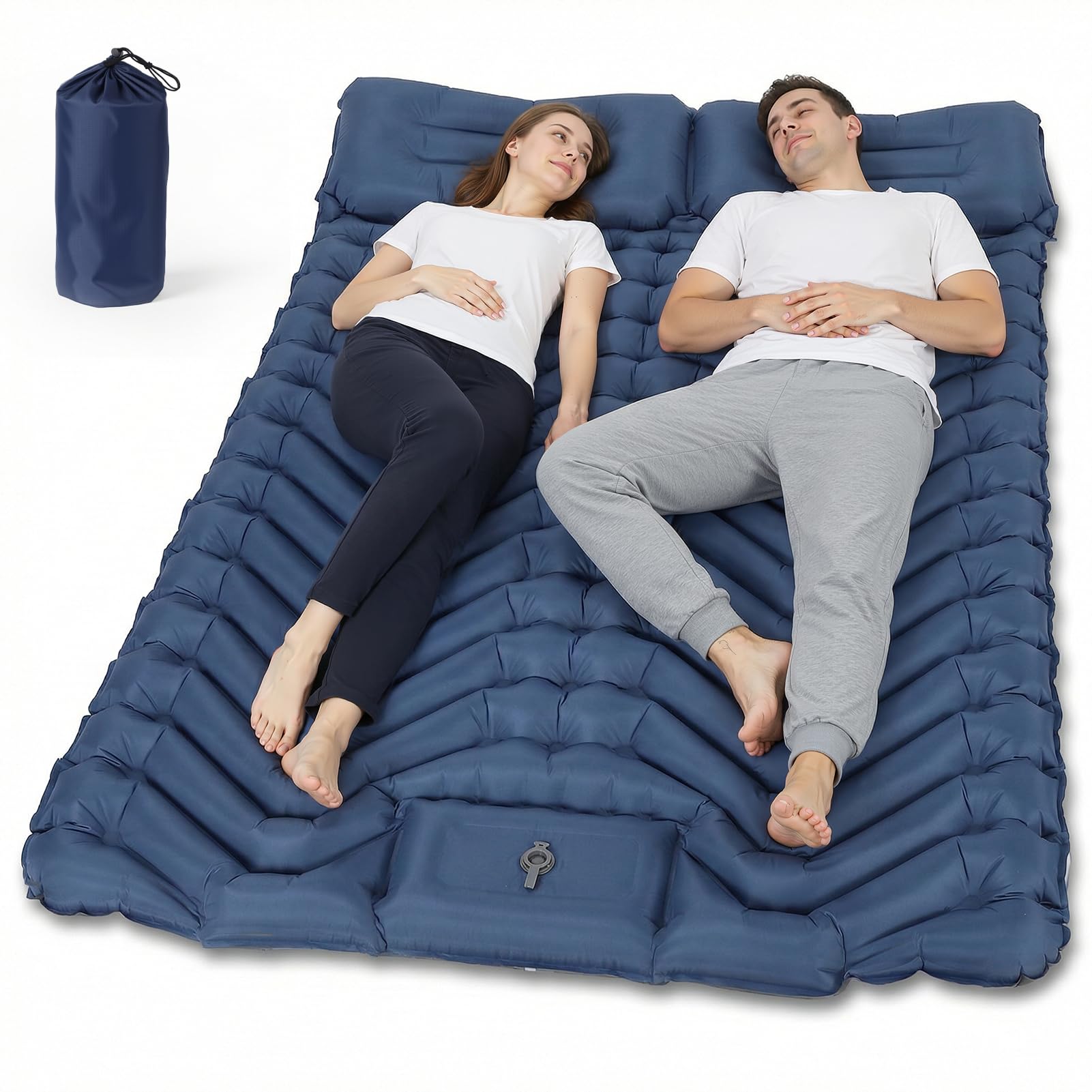 HAUSPROFI Double Camping Sleeping Mat, Ultra-light Camping Air Mattress for 2 People with Foot Pump & Pillow, Compact and Lightweight Inflatable Mattress, Camping Mat for Hiking, Beach and Outdoor Use
