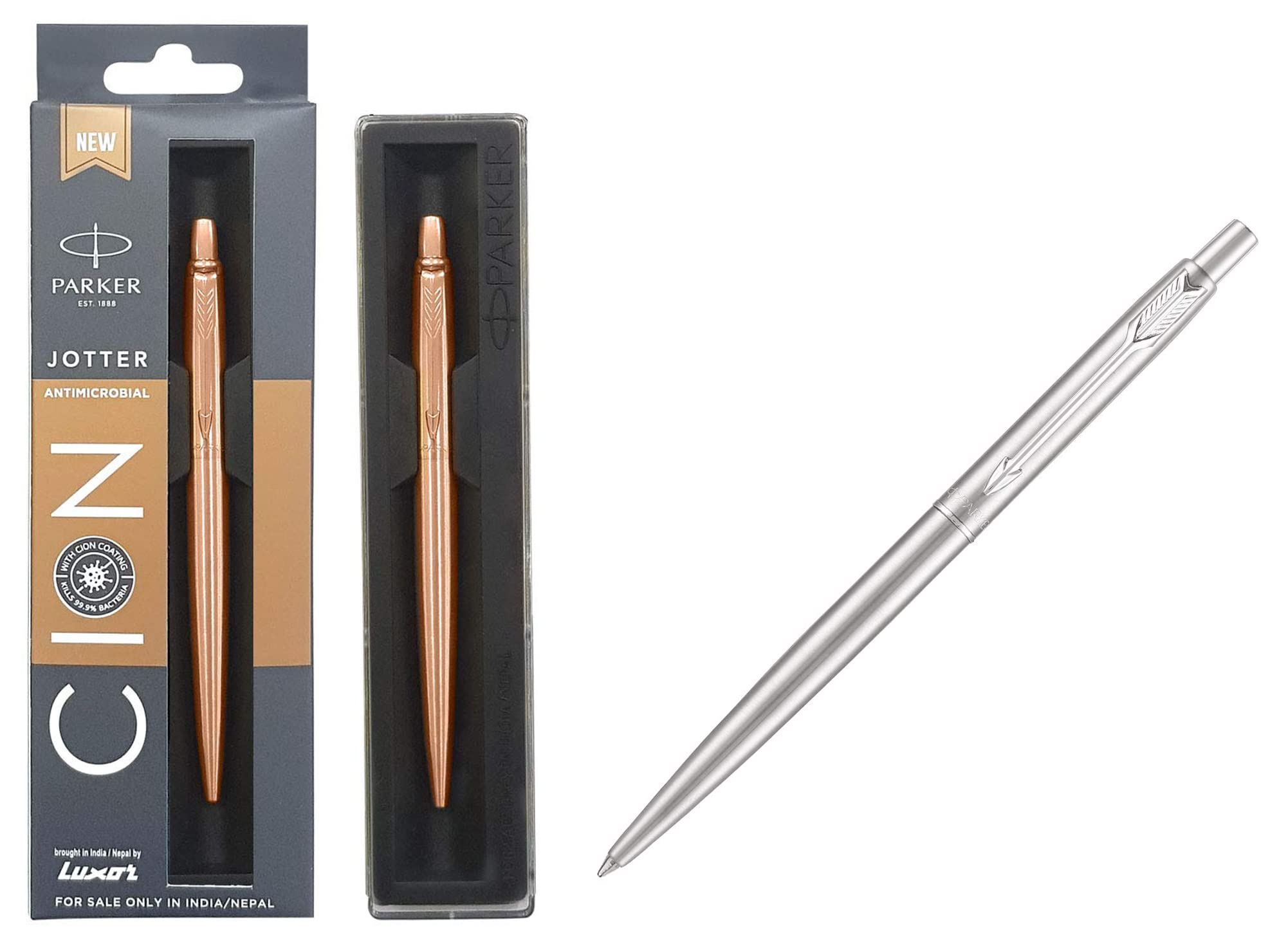 Parker Jotter Anti Microbial Ball Pen (Ink - Blue) Moments Classic Chrome Trim Ball Pen (Silver)