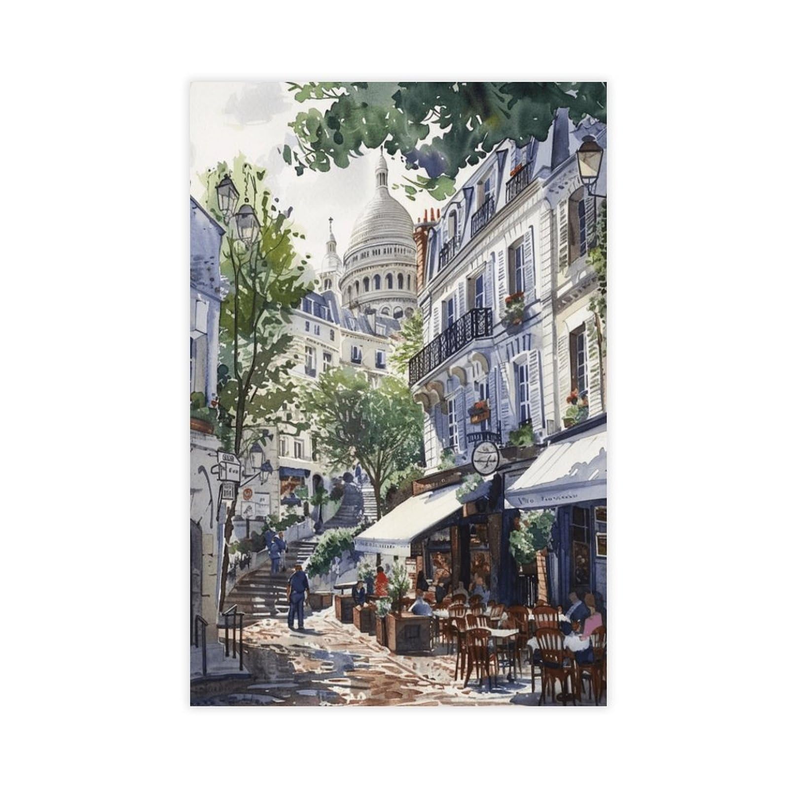 Utgn Montmartre Paris Watercolor Art Print Canvas Poster Wall Art Print Picture Paintings 16X24inch(40X60cm)