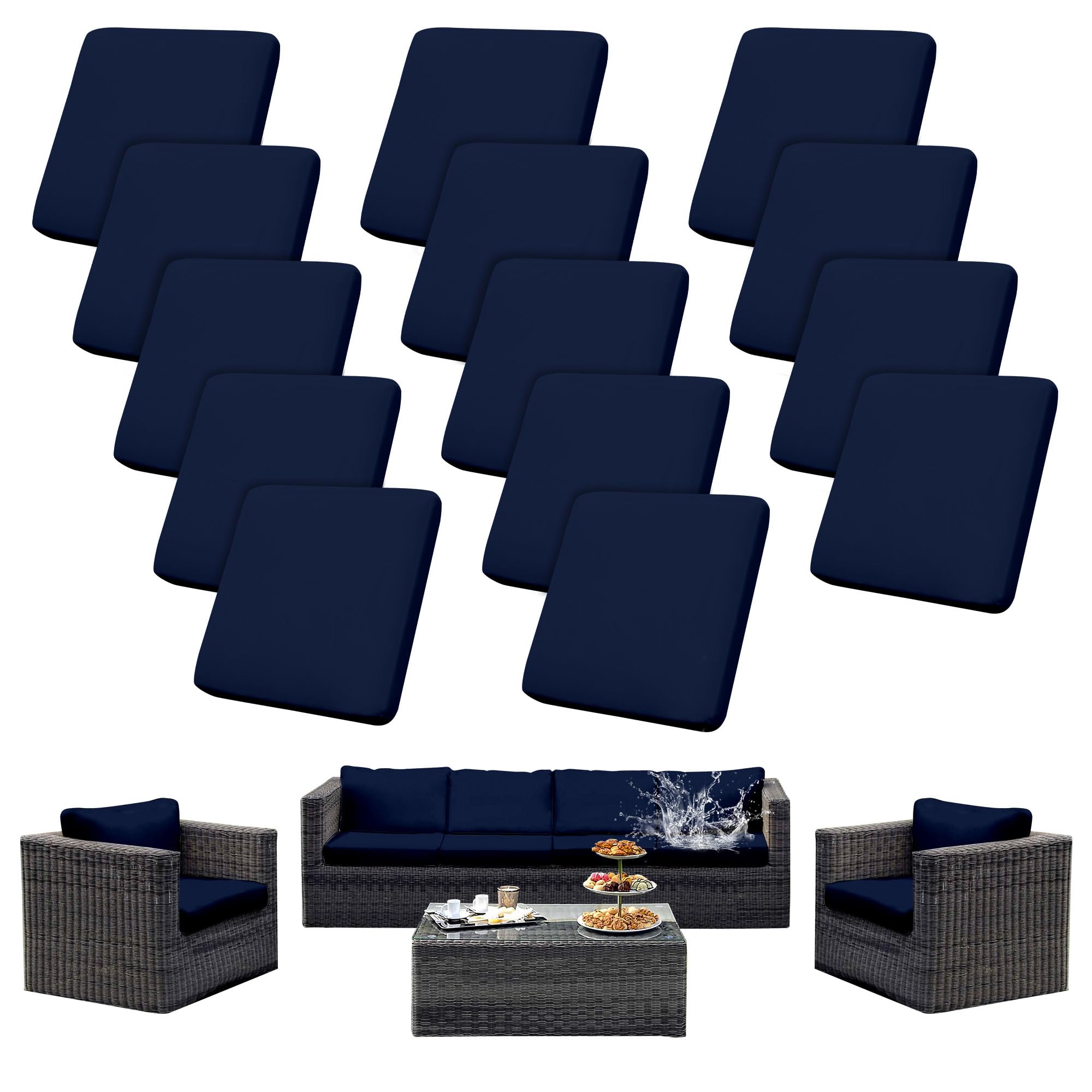 SUKAIKEQA Outdoor Cushion Covers Set,Waterproof Patio Furniture Couch Seat Slipcovers, Replacement for Sofa Sectional Chair(Cover，Only)（14PCS） Navy