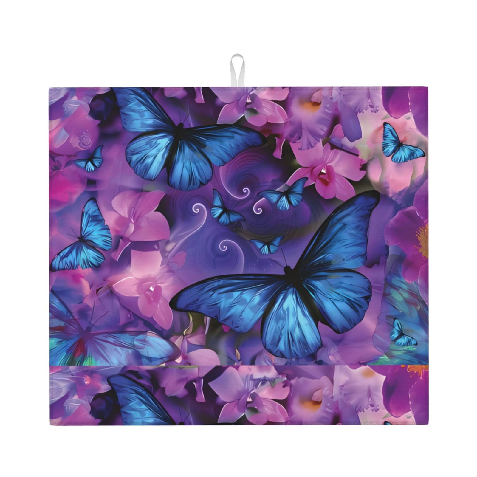 WHJSHOP Butterfly Prints Kitchen Drying Mat - Absorbent Dish Drying Throw with Vibrant Prints, Quick-Dry Countertop Layer for Dishes & Glassware - Non-Slip