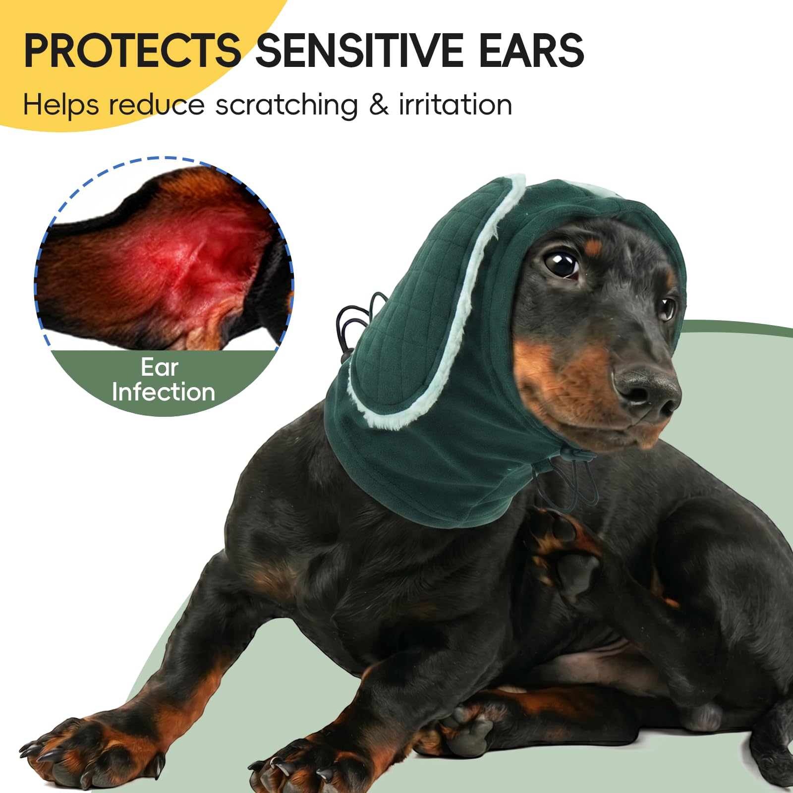 Protection Oreilles Chien Rembourrage Réglable Anti-Grattage Atténuation Bruit Vert XL