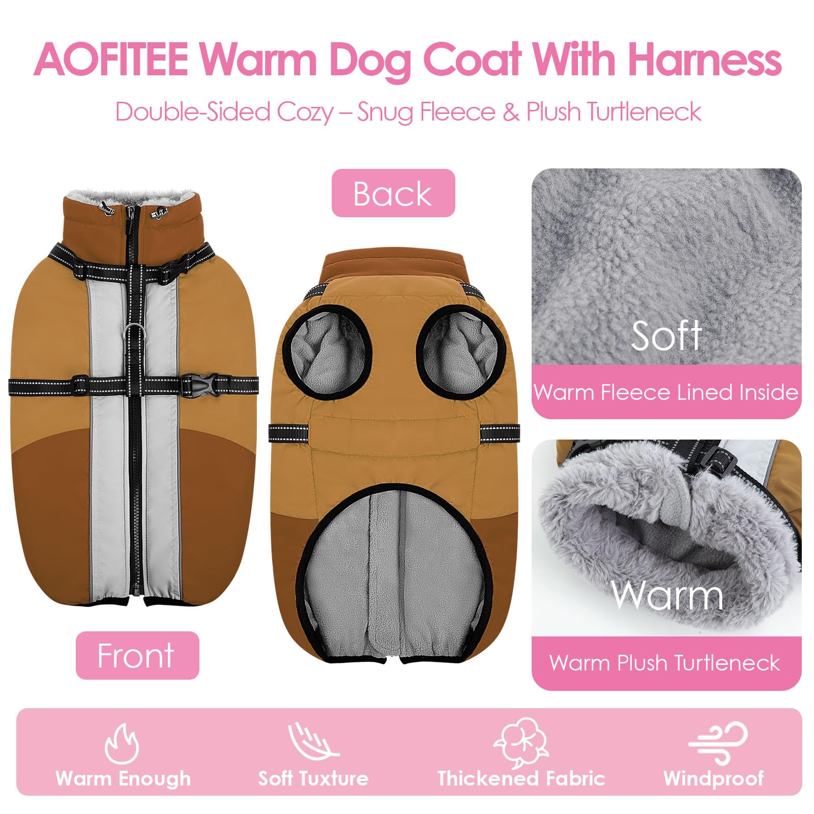 AOFITEE Hundejacke Winter Warm Hundemantel für Mittelgroße Hunde, Braun M