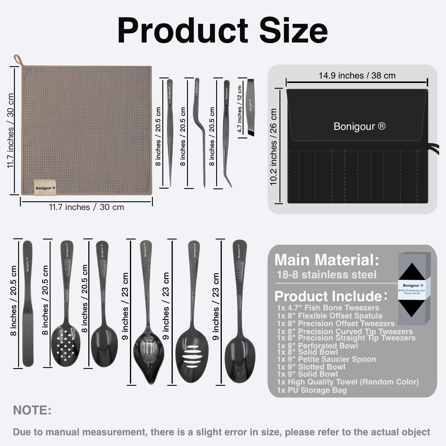 Ensemble d'outils de placage culinaire | Kit professionnel de 11 outils de placage de chef | Ustensiles de cuisine | Cuisine moderne | Acier inoxydable | Noir