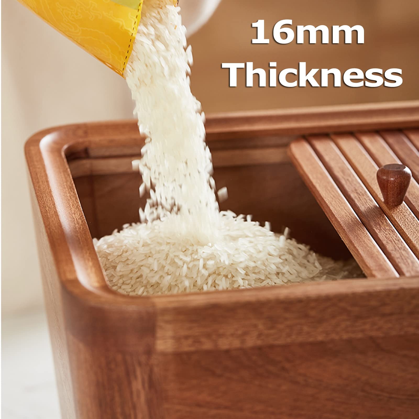 Contenitori per Alimenti Ermetici Barile Di Riso In Legno Per Uso Domestico - Scatola Porta Riso Sigillata Grande Da 10 Kg, Grano/cibo Secco/cereali/mais, Piano Di Lavoro Della Dispensa Della Cucina