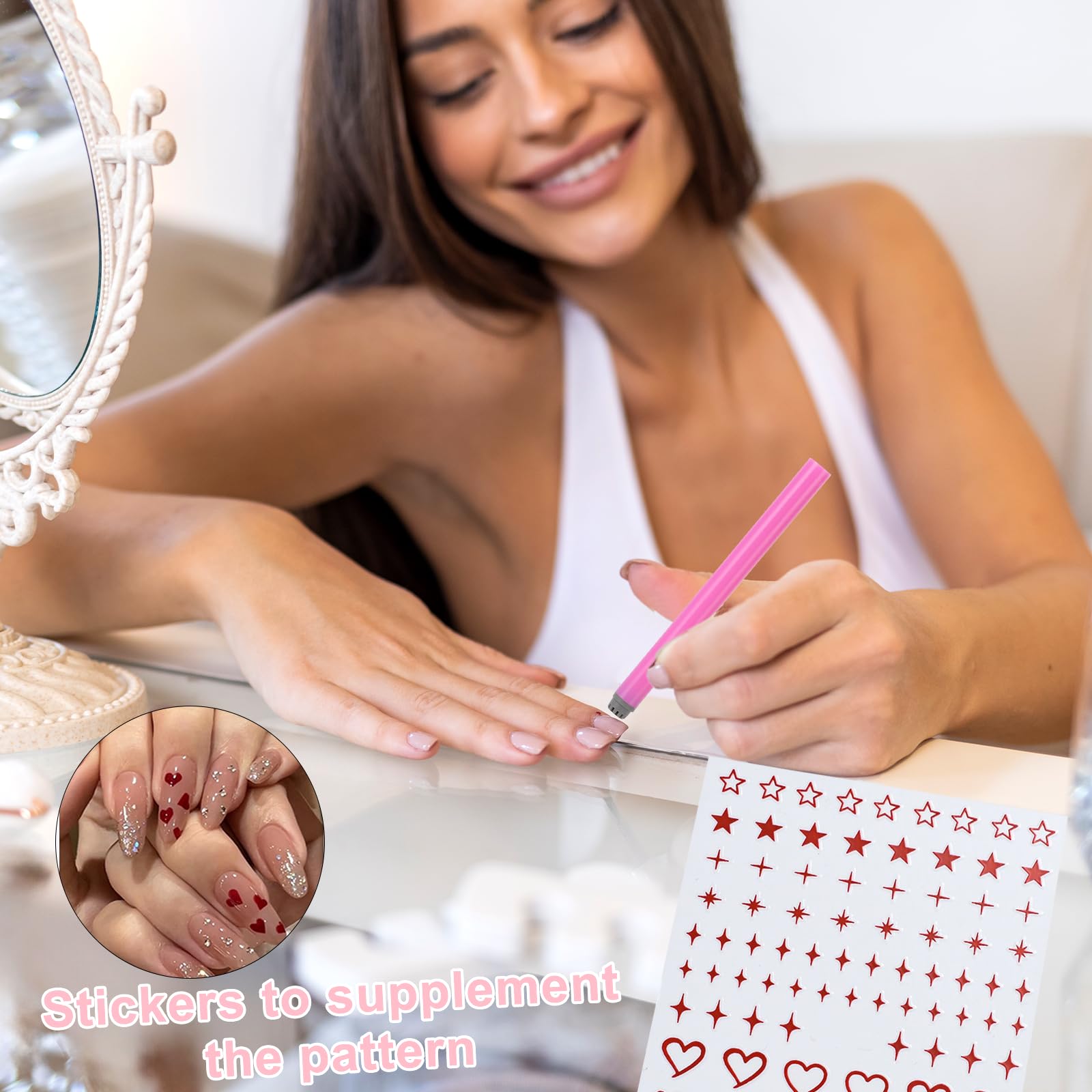 Nail Art Stamp Pen Set - 15pcs Professional Nail Stamping Kit with Floral Patterns, Silicone Tools for DIY Nail Art Designs for Beginners Women Girls (15Pcs Set)