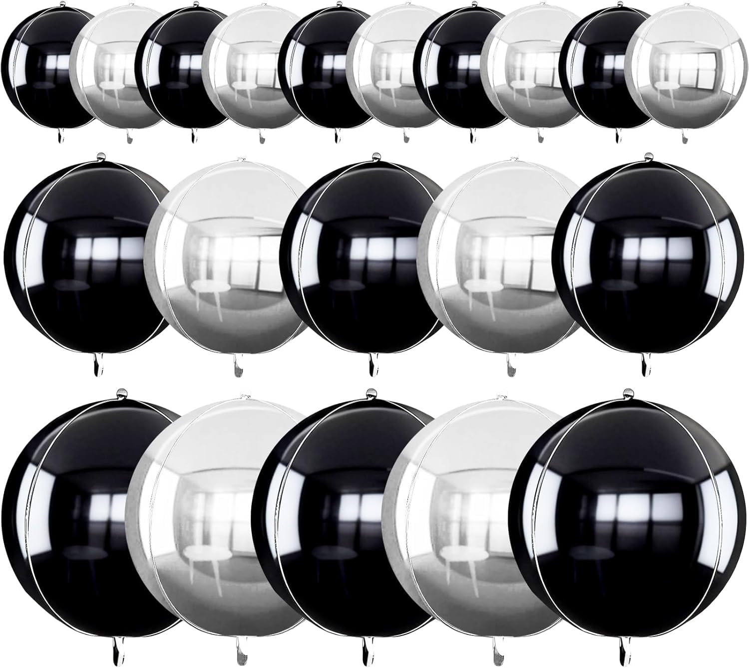 TONIFUL 16Pcs Large Black Silver 4D Giant Round Foil Balloon 4D Mirror Metallic Mylar Sephere Balloons for Christmas New Year Birthday Party Graduation Wedding Baby Shower Decoration Supp(Mix Sizes) — image 1