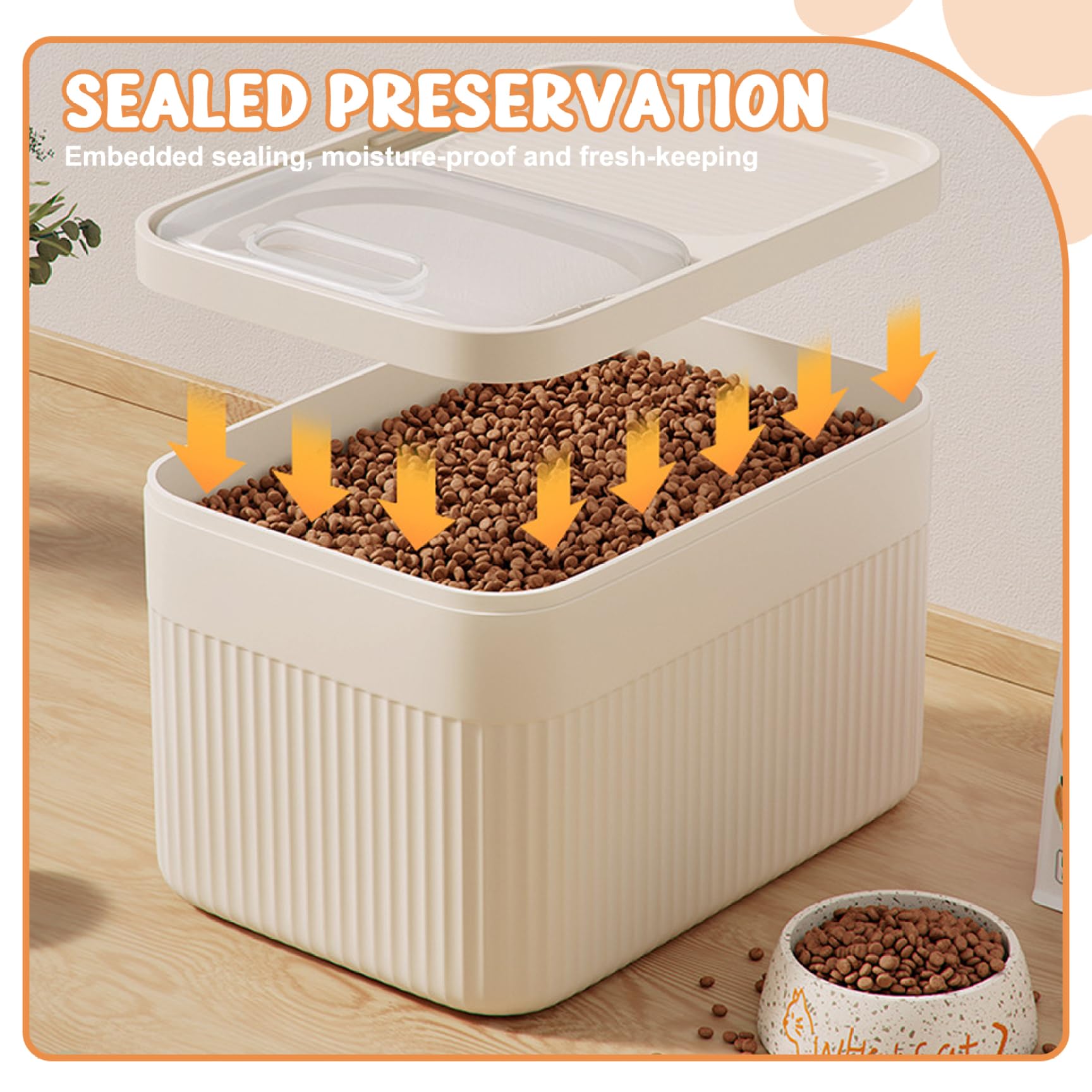 Contenitori per alimenti per animali domestici, 5-6,5 kg, contenitore per alimenti per gatti e cani, con coperchio ermetico e misurino, in polipropilene ecologico e robusto.