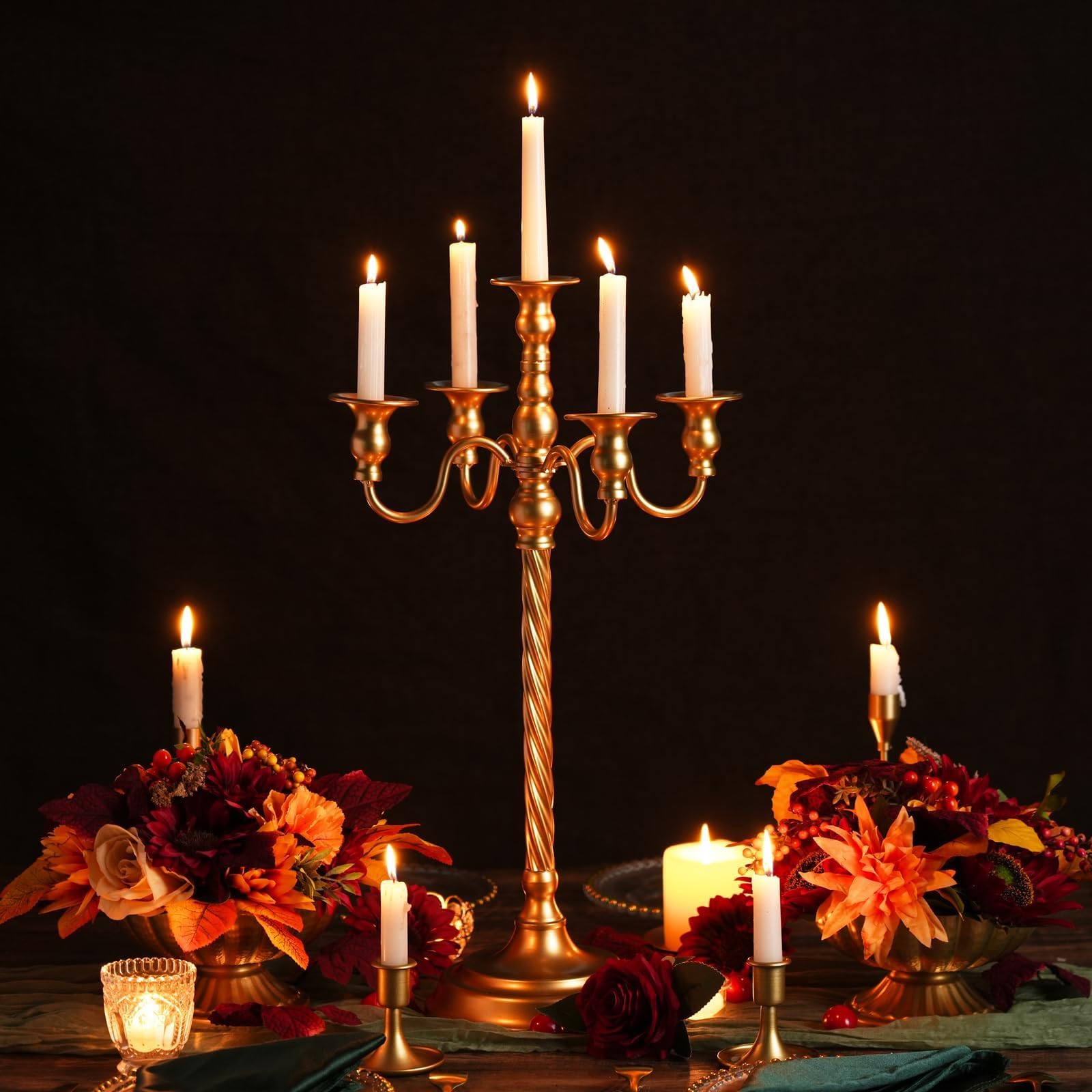 Candelabri alti da pavimento, 2 candelabri dorati a 5 bracci, 2 candelabri a spirale in metallo da 71 cm, centrotavola per feste, eventi, soggiorno, decorazione per la casa